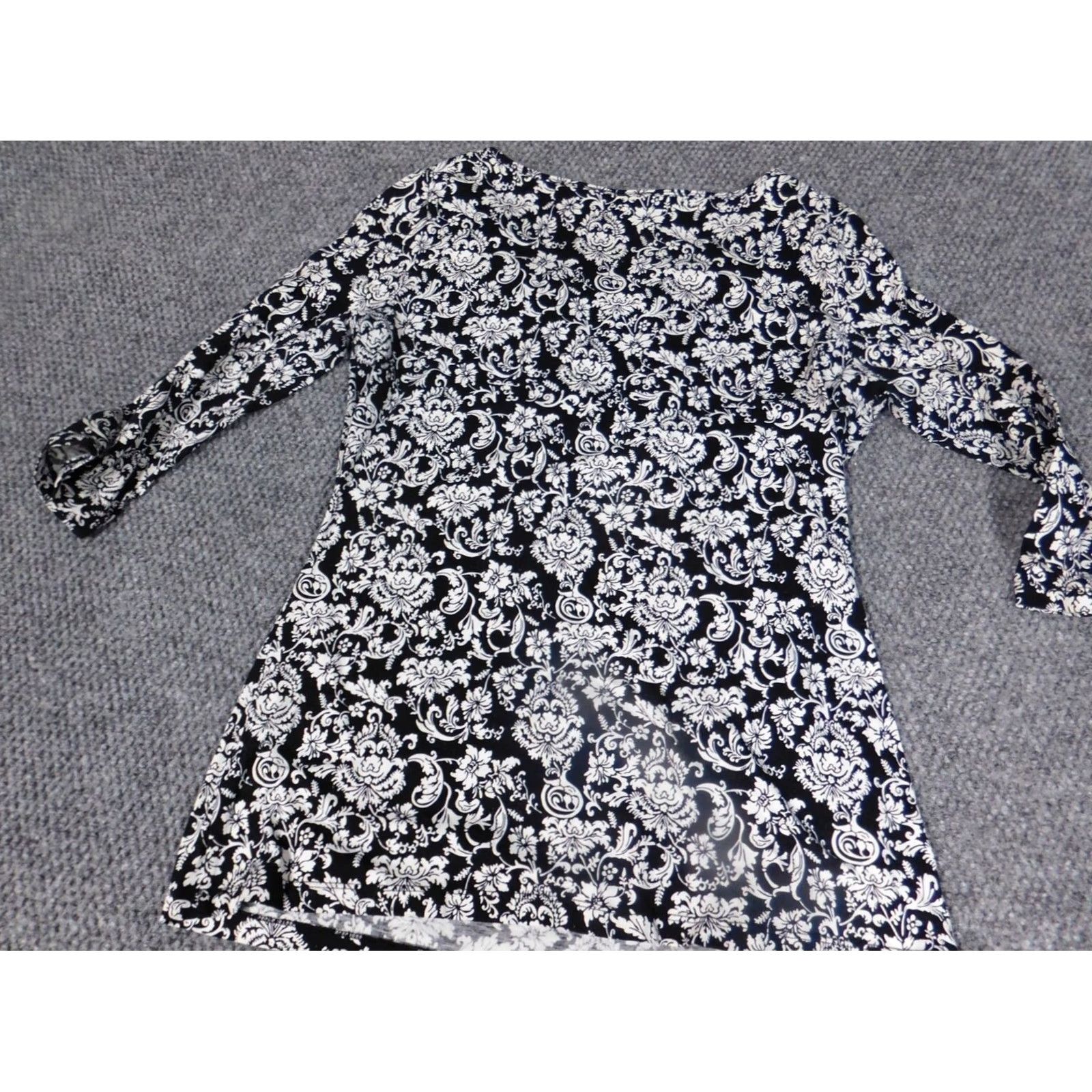 Vintage Spiegel Blouse Womens L Black Floral Round Neck Long Sleeve Pullover Cotton Rayon Bell Sleeve Ruffle Casual Basic Classic Stretch Size L / US 10 / IT 46 - 7 Thumbnail