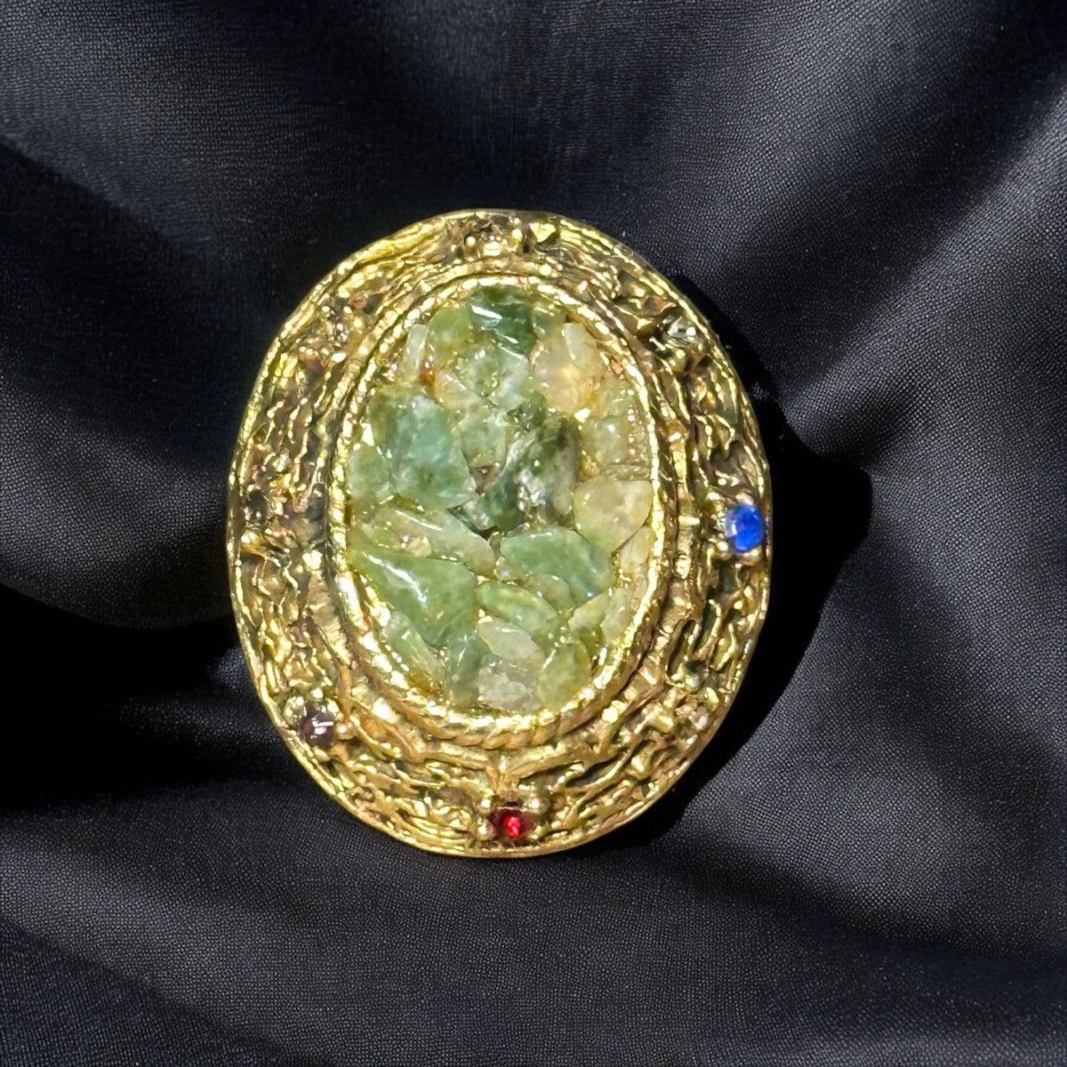 Vintage Vintage gold tone ornate jade chip statement ring Size ONE SIZE - 2 Thumbnail
