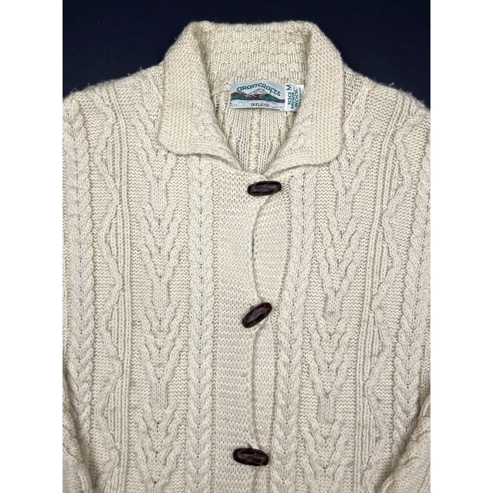 Vintage VINTAGE Aran Craft Cardigan Sweater Womens Merino Wool Ivory Long M Ireland Cable Knit with Pockets 100% Merino Wool Celtic Irish Pattern Womens Size M / US 6-8 / IT 42-44 - 2 Thumbnail
