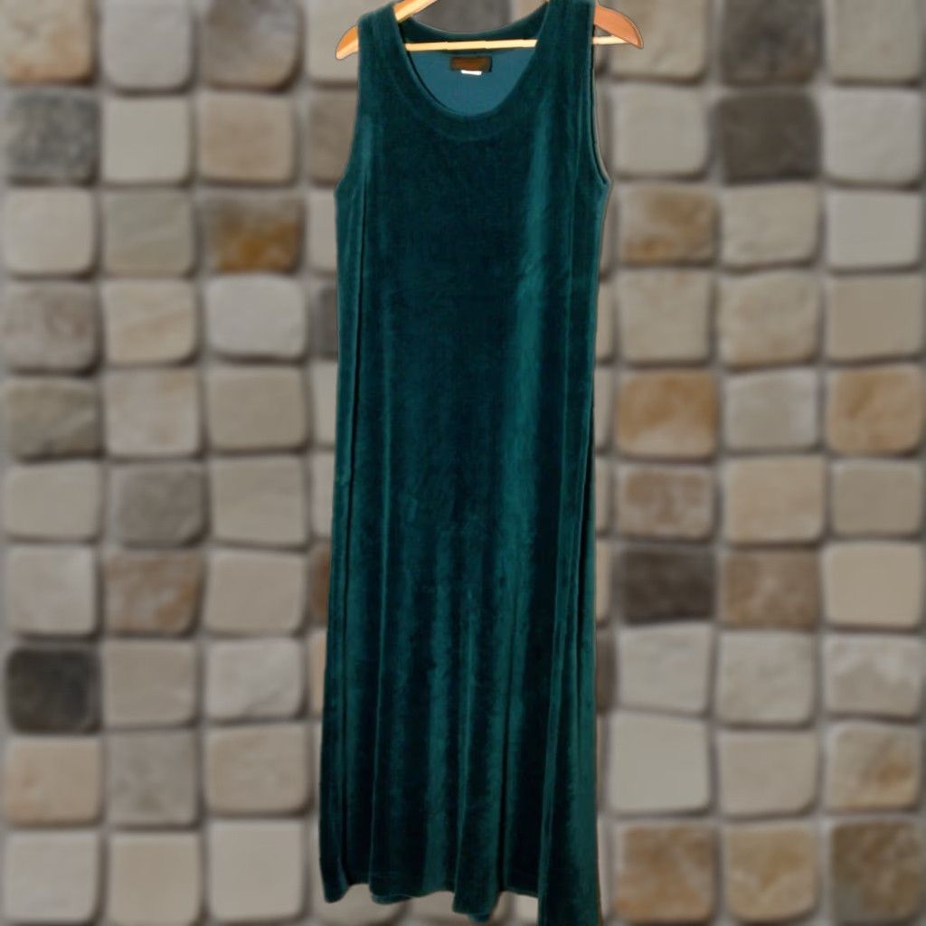 VINTAGE Kindred Spirit Jumper Dress Large Emerald Green Ribbed Velour  Bohemian Womens