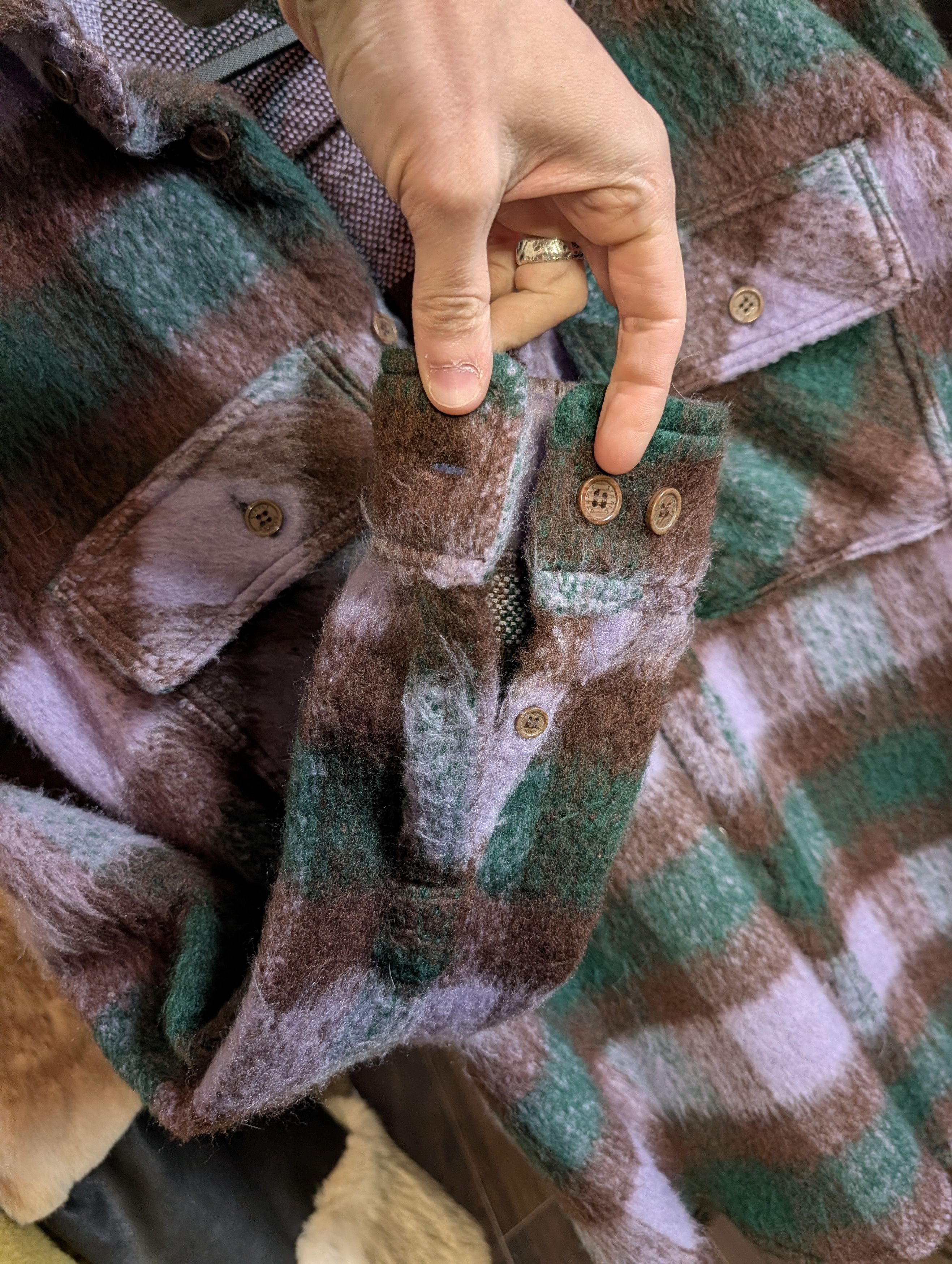 Staple Purple/Brown Plaid Fuzzy CPO Jacket sz L Size US L / EU 52-54 / 3 - 6 Thumbnail