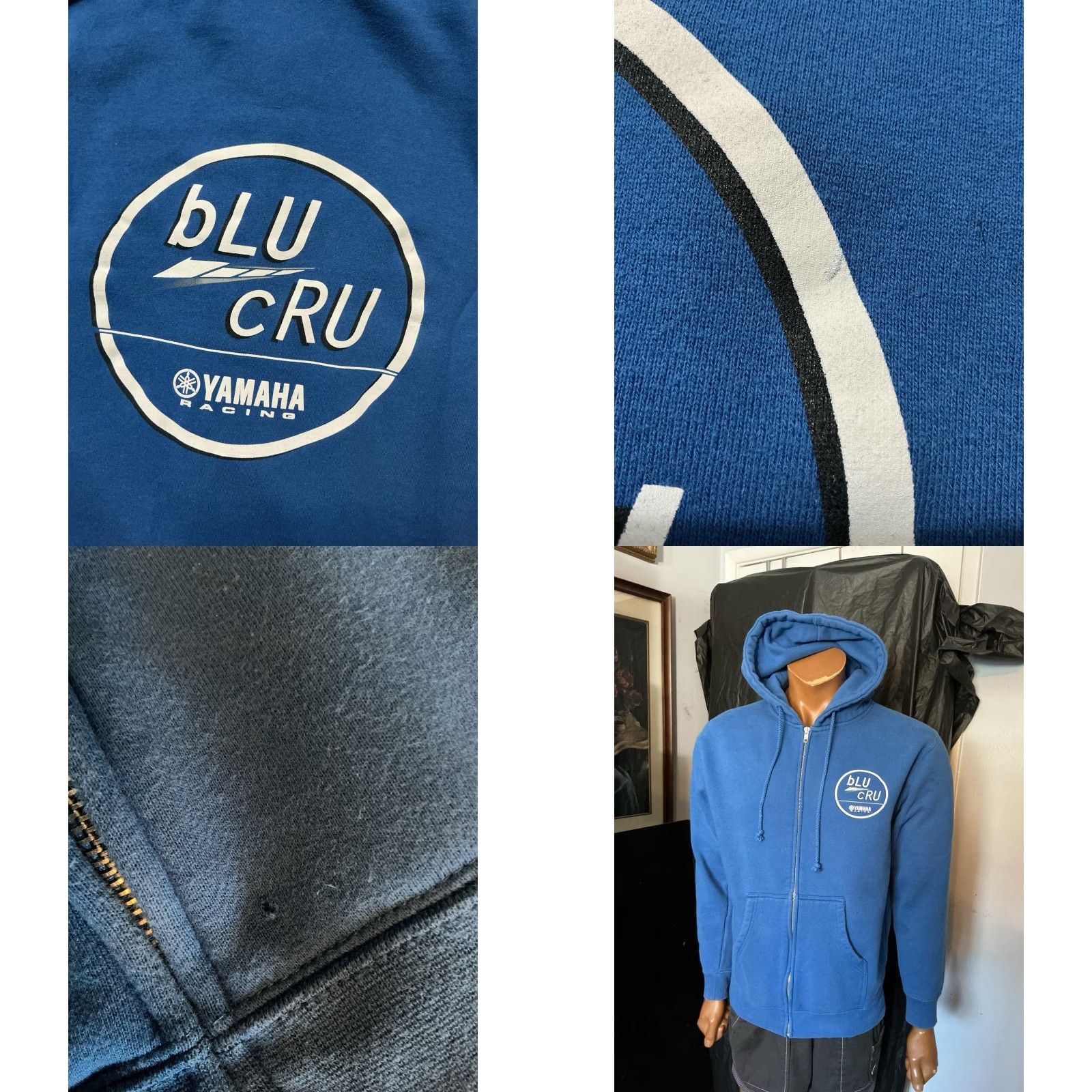 Vintage Yamaha Racing Blues Cru Motorsports MX Dirt Bike Blue Full Zip Fleece Hoodie M Mens Blue Full Zip Hoodie Size US M / EU 48-50 / 2 - 8 Thumbnail