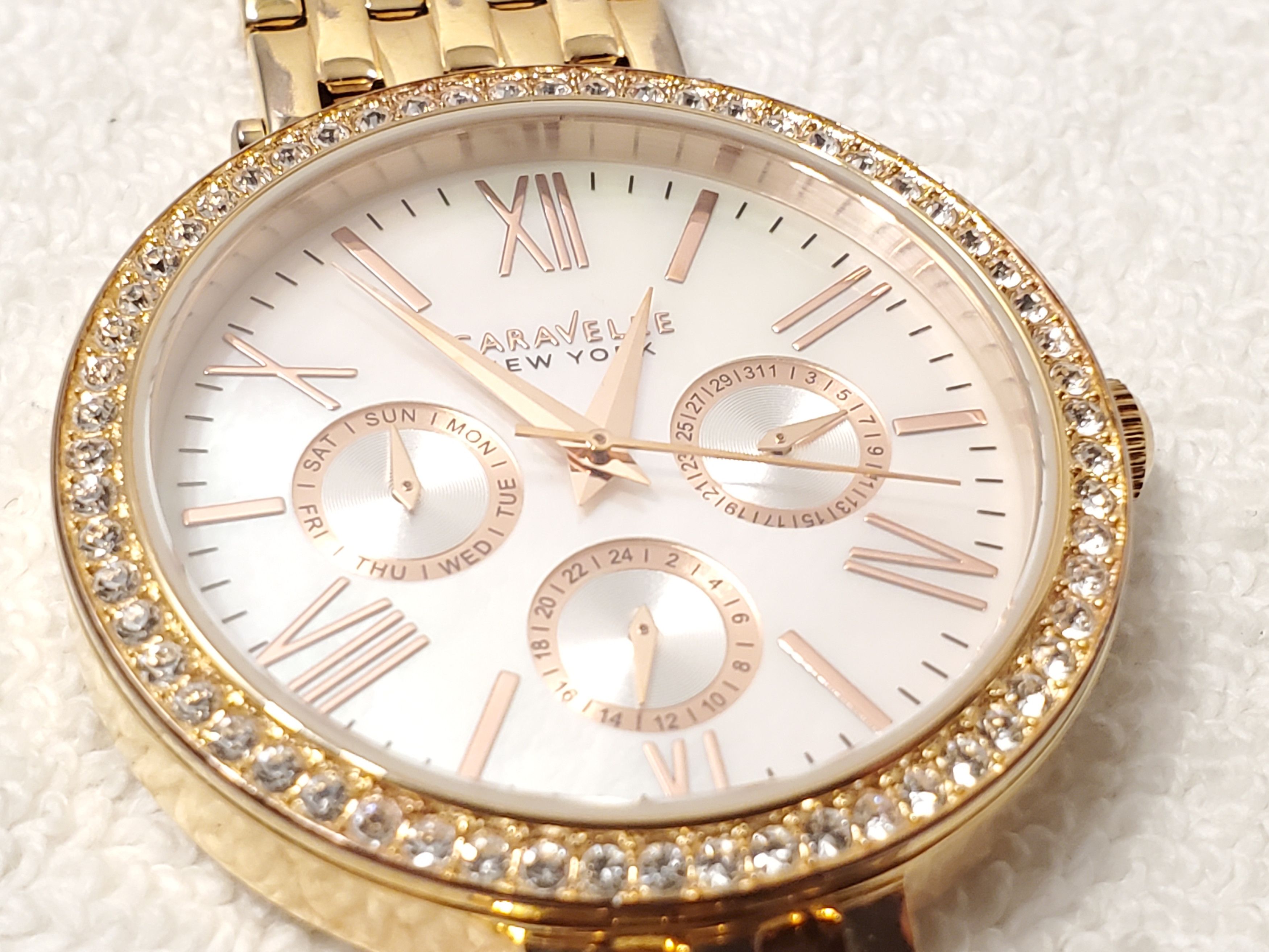 Caravelle by Bulova Caravelle New York Watch Crystals Bezel Mother Pearl Dial SS Size ONE SIZE - 10 Thumbnail