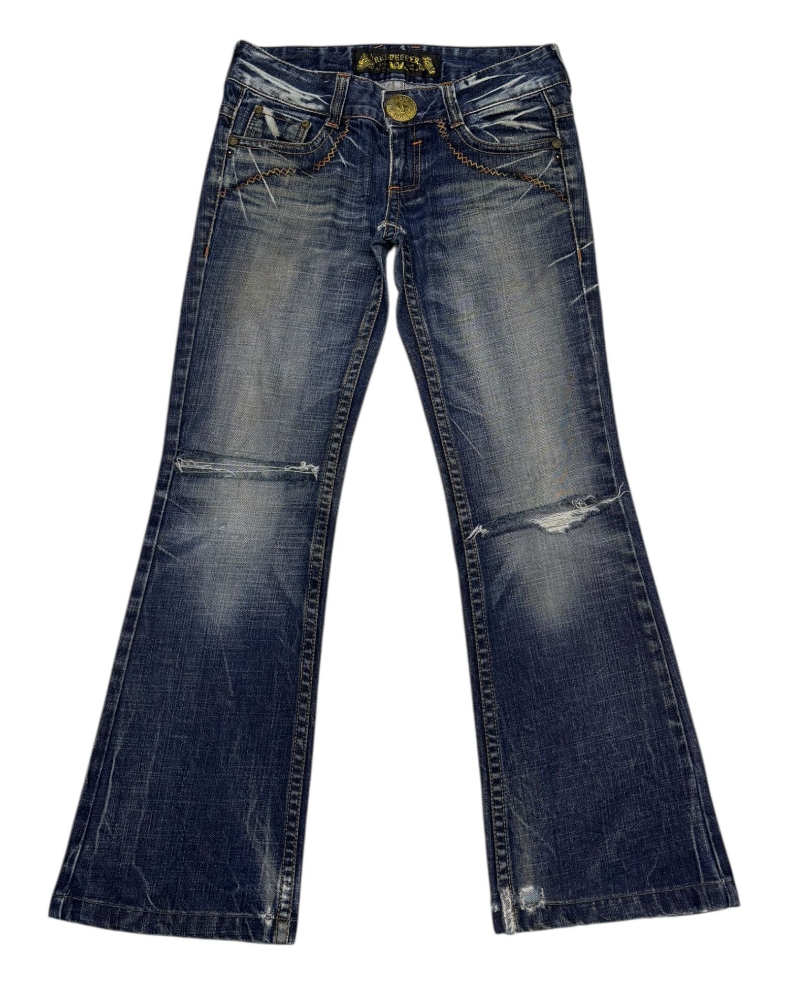 Hysteric Glamour × If Six Was Nine × Le Grande Bleu (L.G.B.) Vintage RED PEPPER Bootcut Flare Distressed Denim Jean Size 29" - 2 Thumbnail