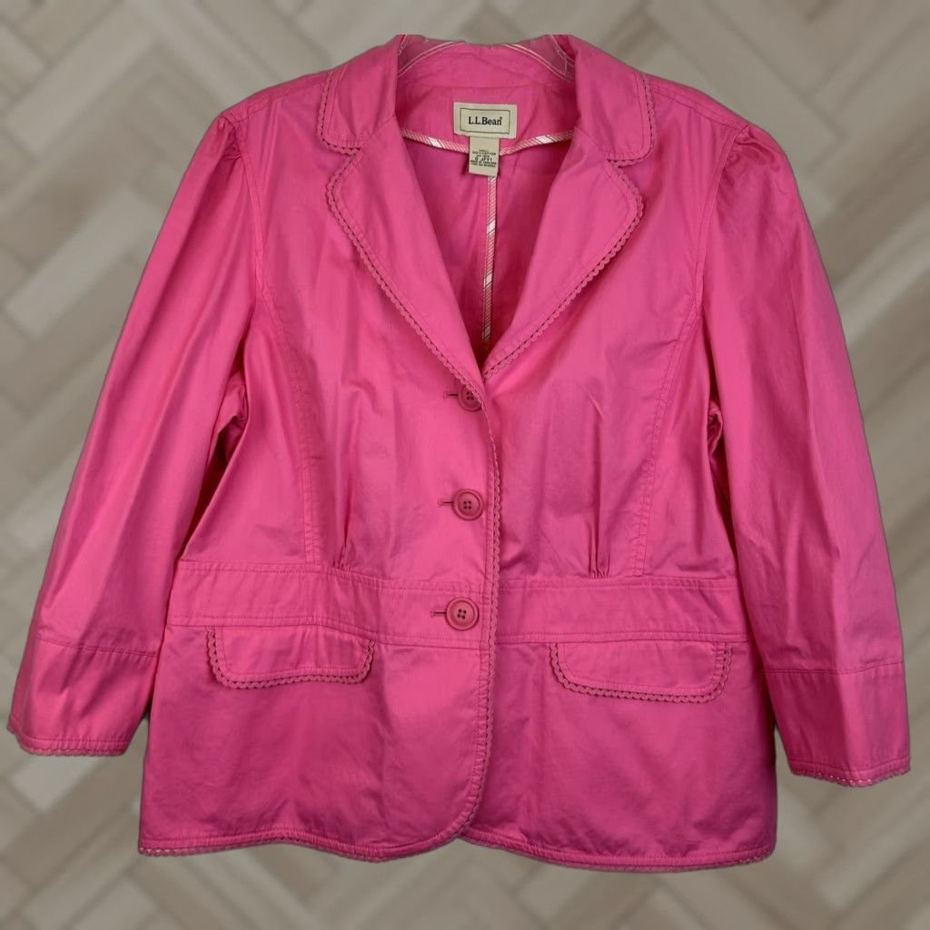 Vintage L.L. Bean Jacket Women 20 Plus Cotton Pink | Solid Button-Front Basic Jacket | Vintage? No Size 3XL / US 20-22 - 1 Thumbnail
