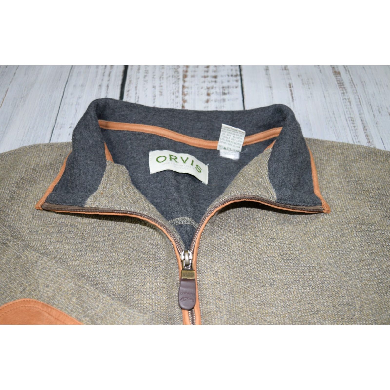 Orvis Orvis Sweater Mens L Olive Tweed Quarter Zip Leather Patch Size US L / EU 52-54 / 3 - 6 Thumbnail