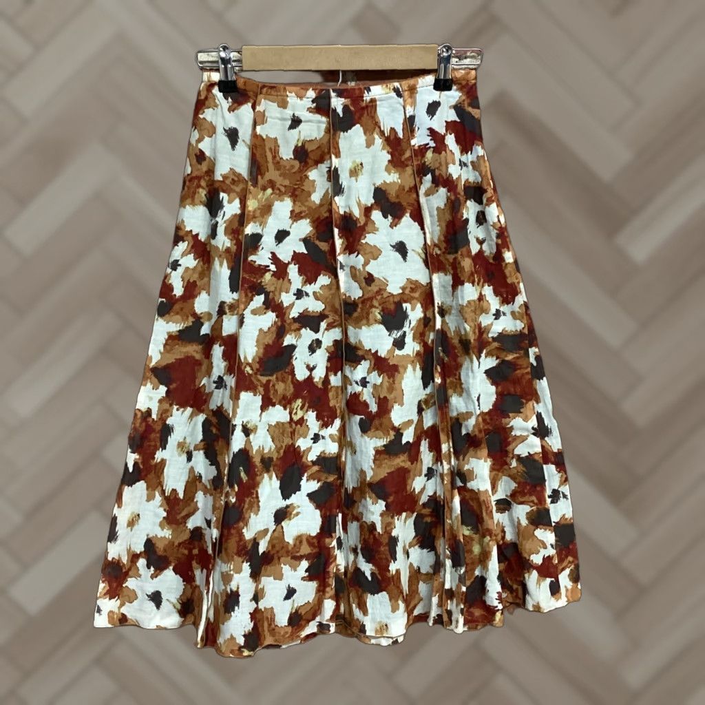 J. Jill J. Jill Floral Midi Skirt Summer Orange Brown Women's 2 Multicolor Zipper Flare Lightweight Lined Skirt Mens? Size 26" / US 2 / IT 38 - 1 Thumbnail