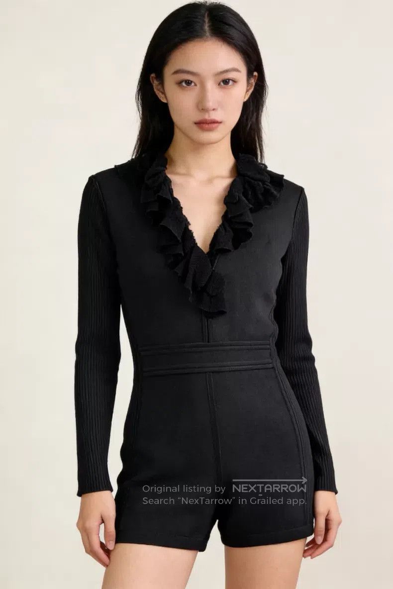 Hermes Hermes Lace Trimmed V-Neck Knit Jumpsuit Size 24" / US 00 / IT 34 - 1 Thumbnail