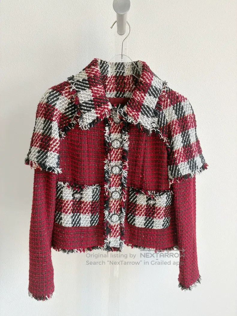 Chanel Chanel Red plaid tsel tweed coat Size XXS / US 00 / IT 34 - 2 Thumbnail