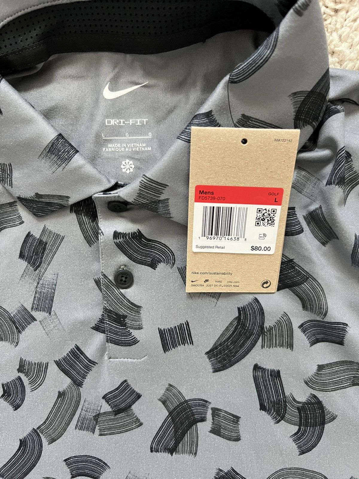 Nike Nike Tour Dri-FIT Golf Polo Black Print Shirt Size US L / EU 52-54 / 3 - 2 Thumbnail