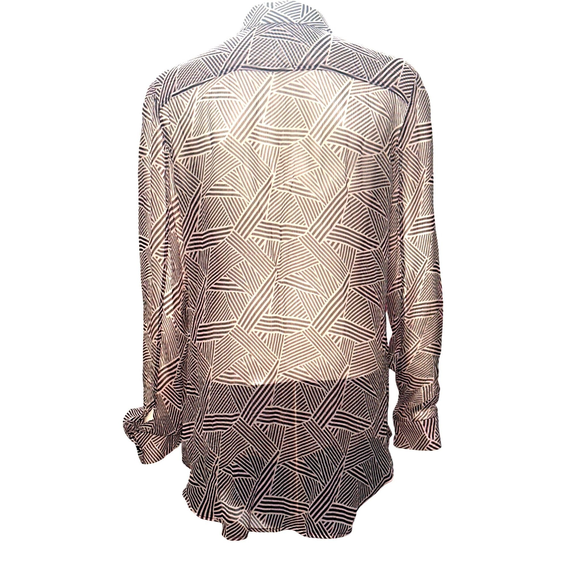 Theory Theory Size Med Black White Silk Button Front Long Sleeve Ge Size M / US 6-8 / IT 42-44 - 5 Thumbnail