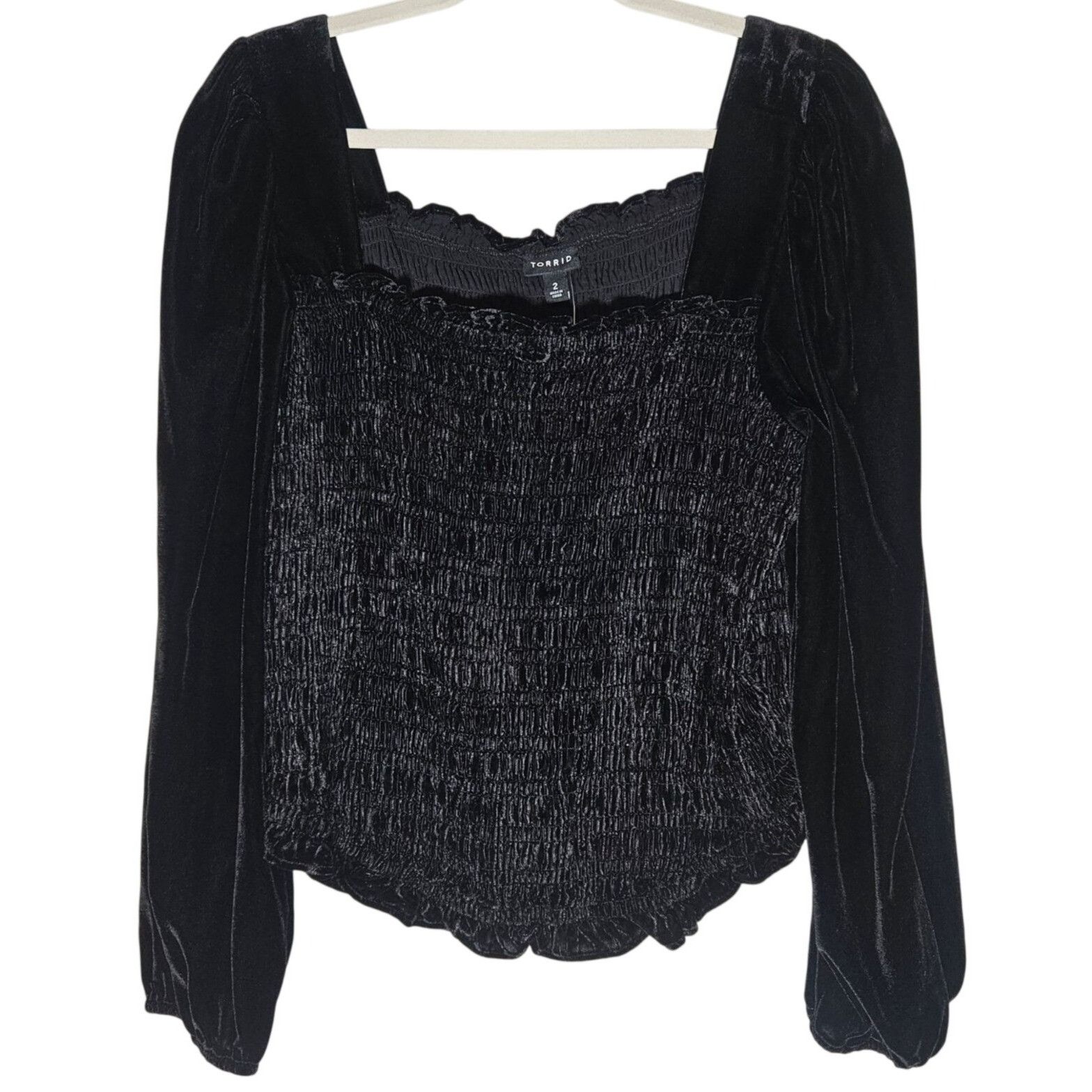 Torrid NWT Torrid Women’s Velvet Smocked 2X Blouse Black Y2K Dark Size XXL / US 16-18 / IT 52-54 - 2 Thumbnail