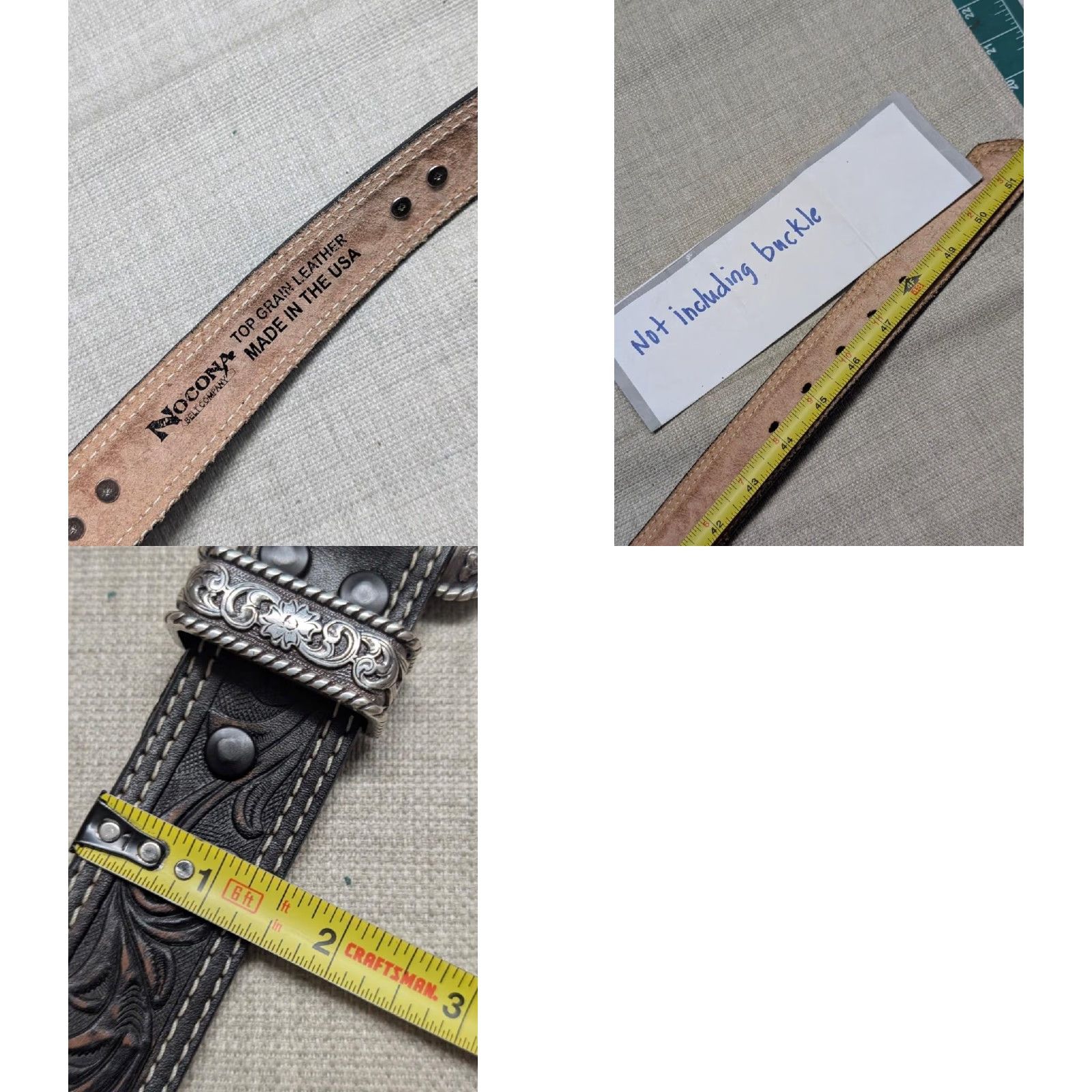 Vintage VINTAGE Nocona belt Western Leather 1-1/2" Buckle Concho Tooled 46 Men USA Brown Leather Western Belt Mens 46 TX Lone Star Concho Tooled 90s Size 46 - 8 Thumbnail