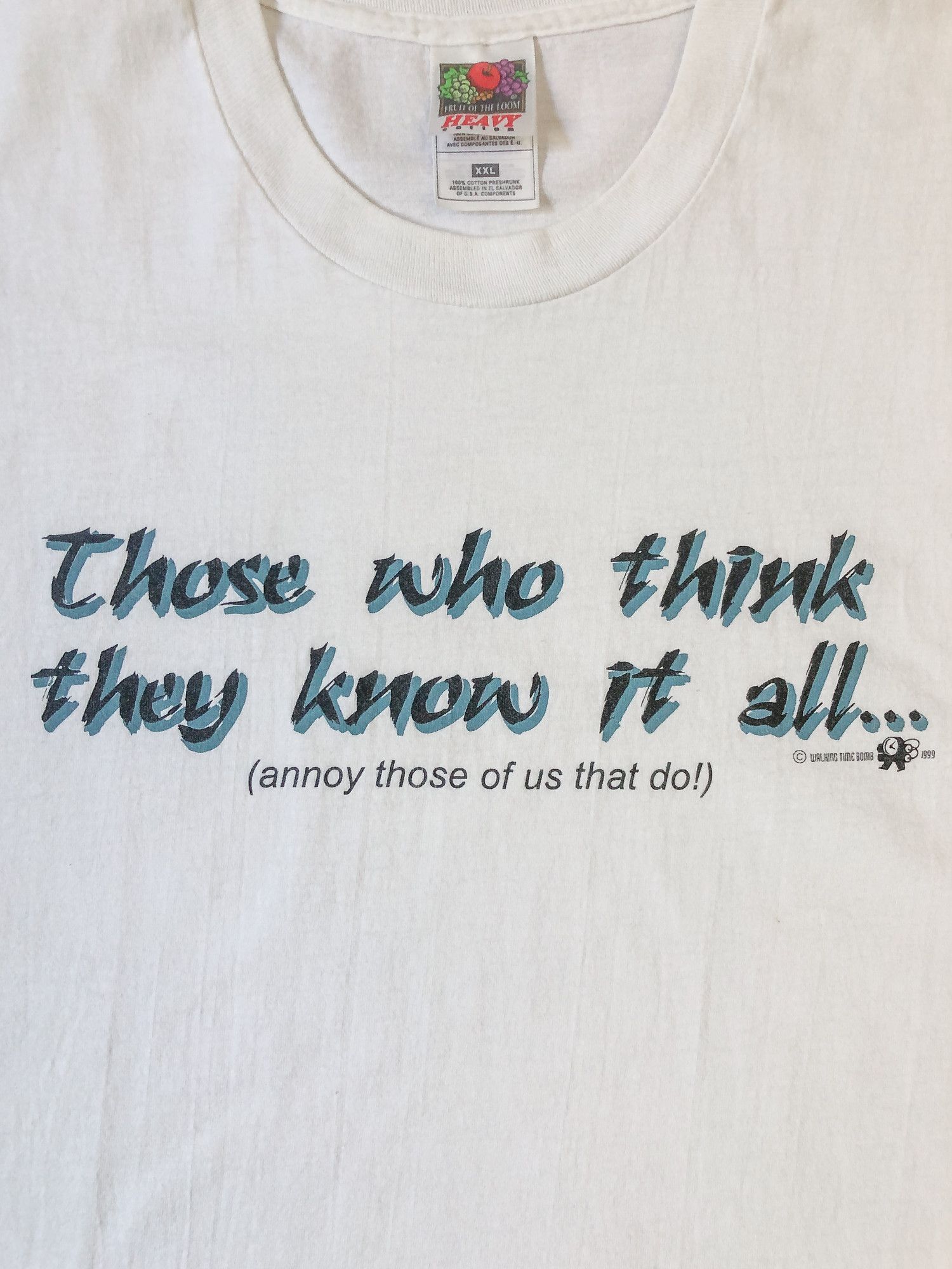 Vintage 1999 Faded White Funny Quote T-Shirt Size US XXL / EU 58 / 5 - 1 Thumbnail