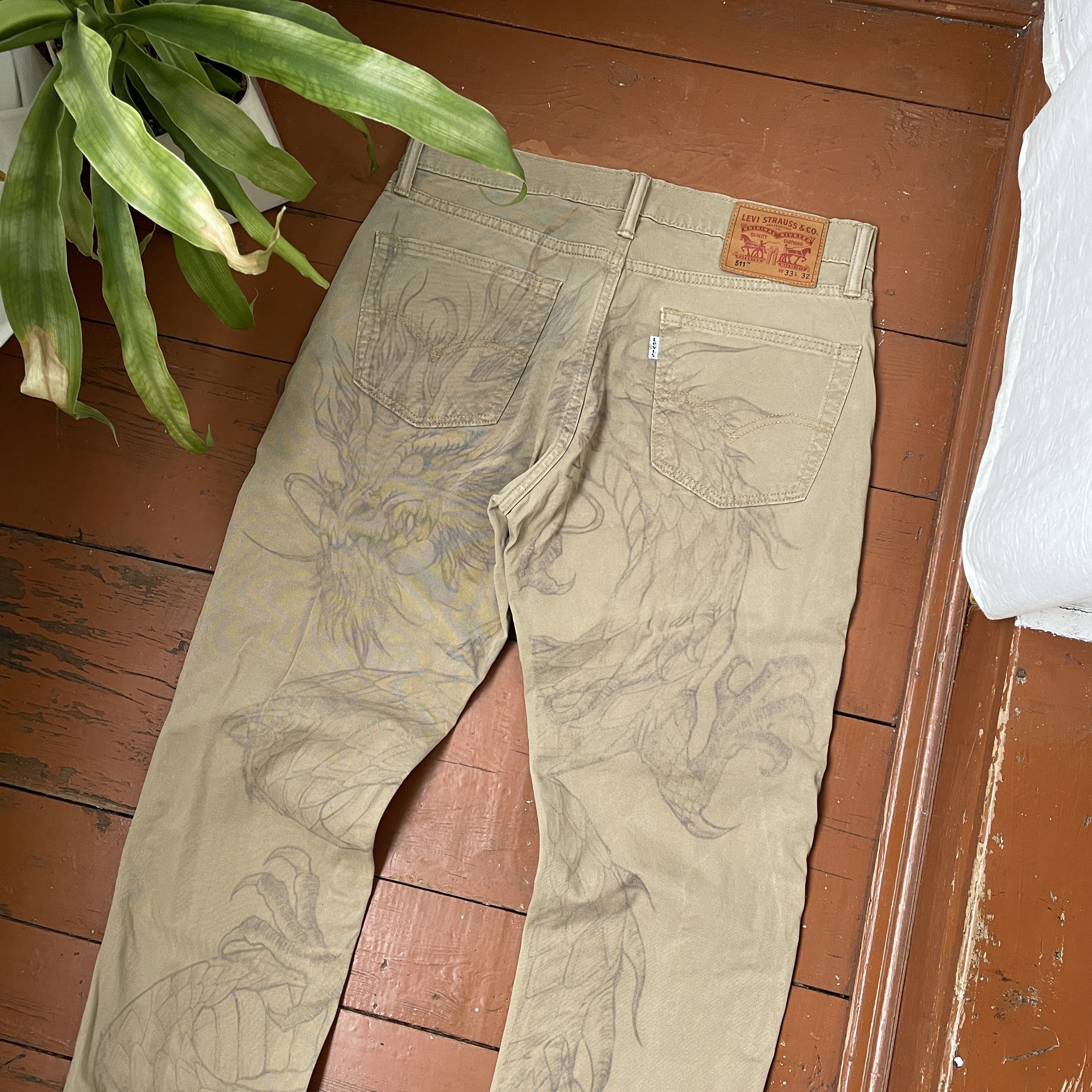 Levi's Custom Levi's pants Dragon Japanese style opium y2k faded Size US 33 - 1 Thumbnail