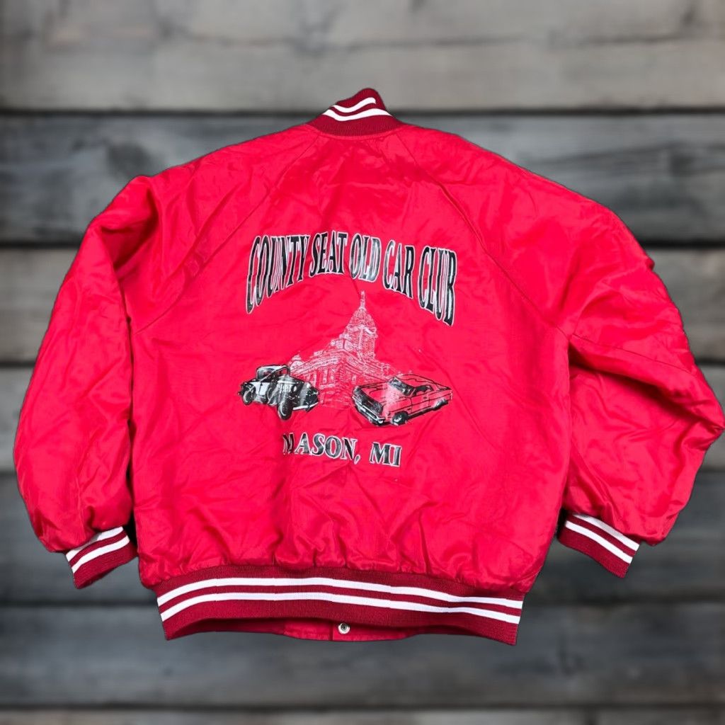 Vintage VINTAGE Mason Michigan County Seat Old Car Club Bomber Jacket Adult Large Red Satin 80s Retro Mens Size US L / EU 52-54 / 3 - 1 Thumbnail