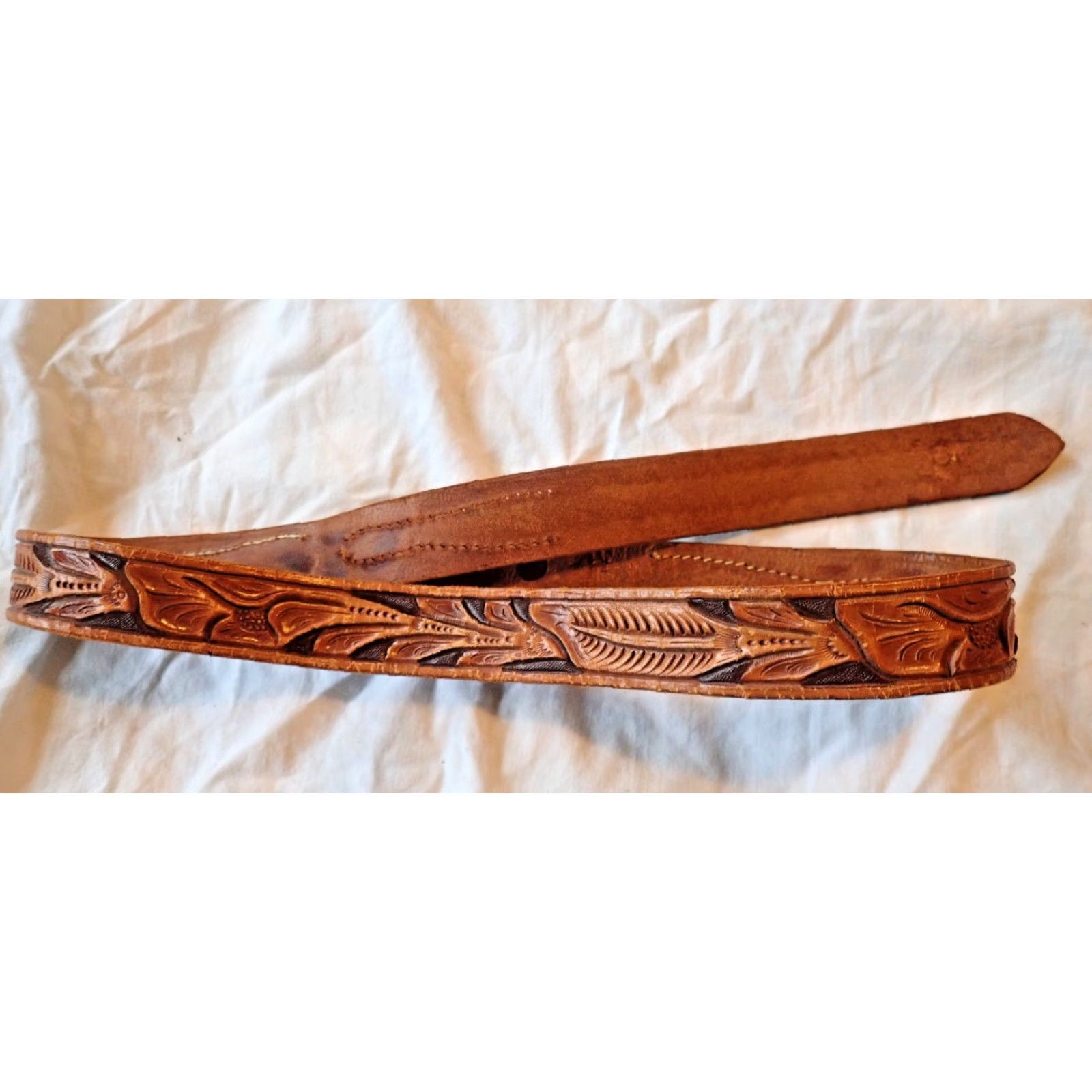 Vintage Vintage Western Belt Men 30-33 Brown Leather Floral Tooled Cowboy Ranger Style Size ONE SIZE - 4 Thumbnail