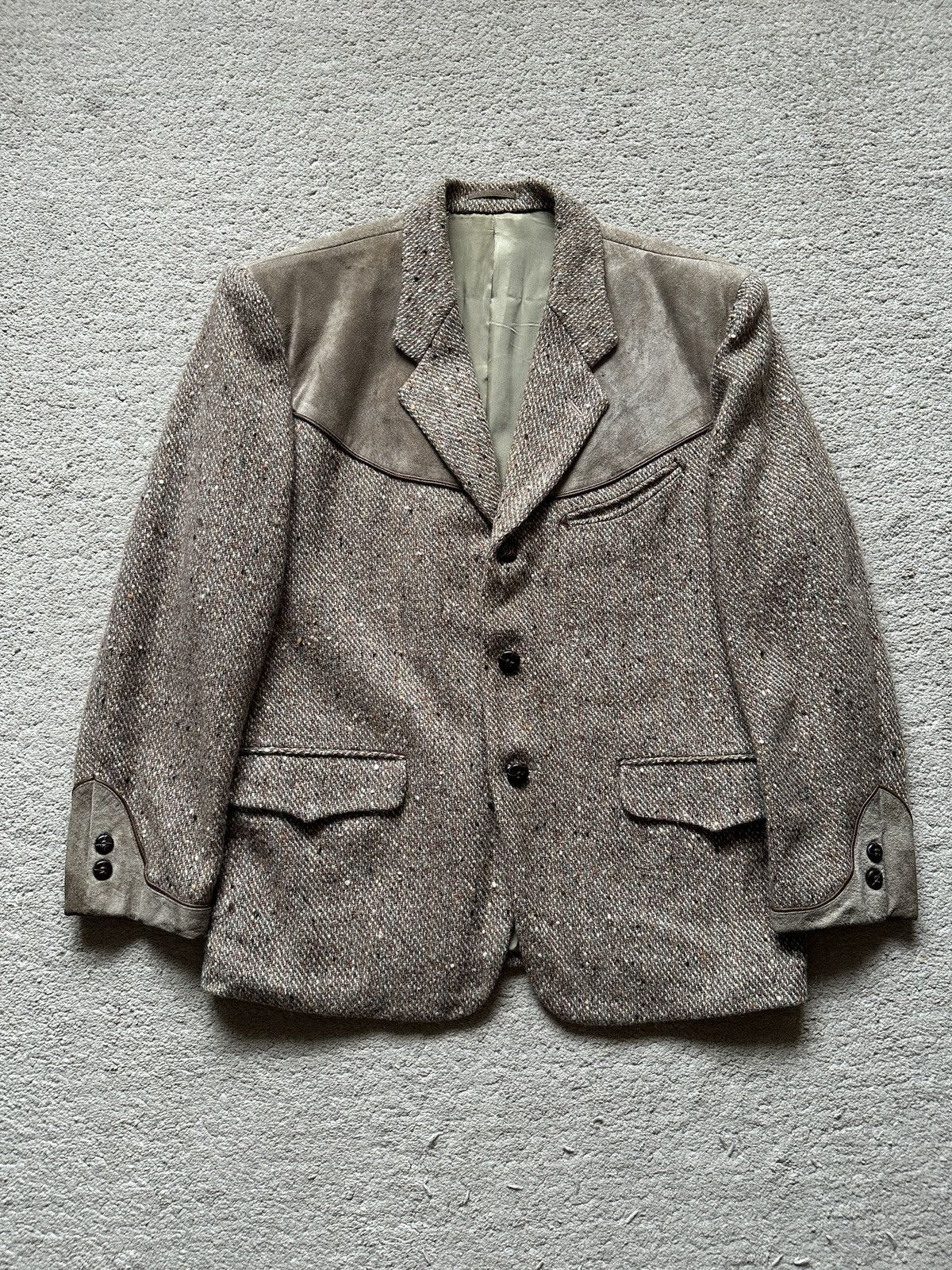 Yohji Yamamoto 1990s Work’s Tweed Leather Jacket Size US L / EU 52-54 / 3 - 9 Thumbnail