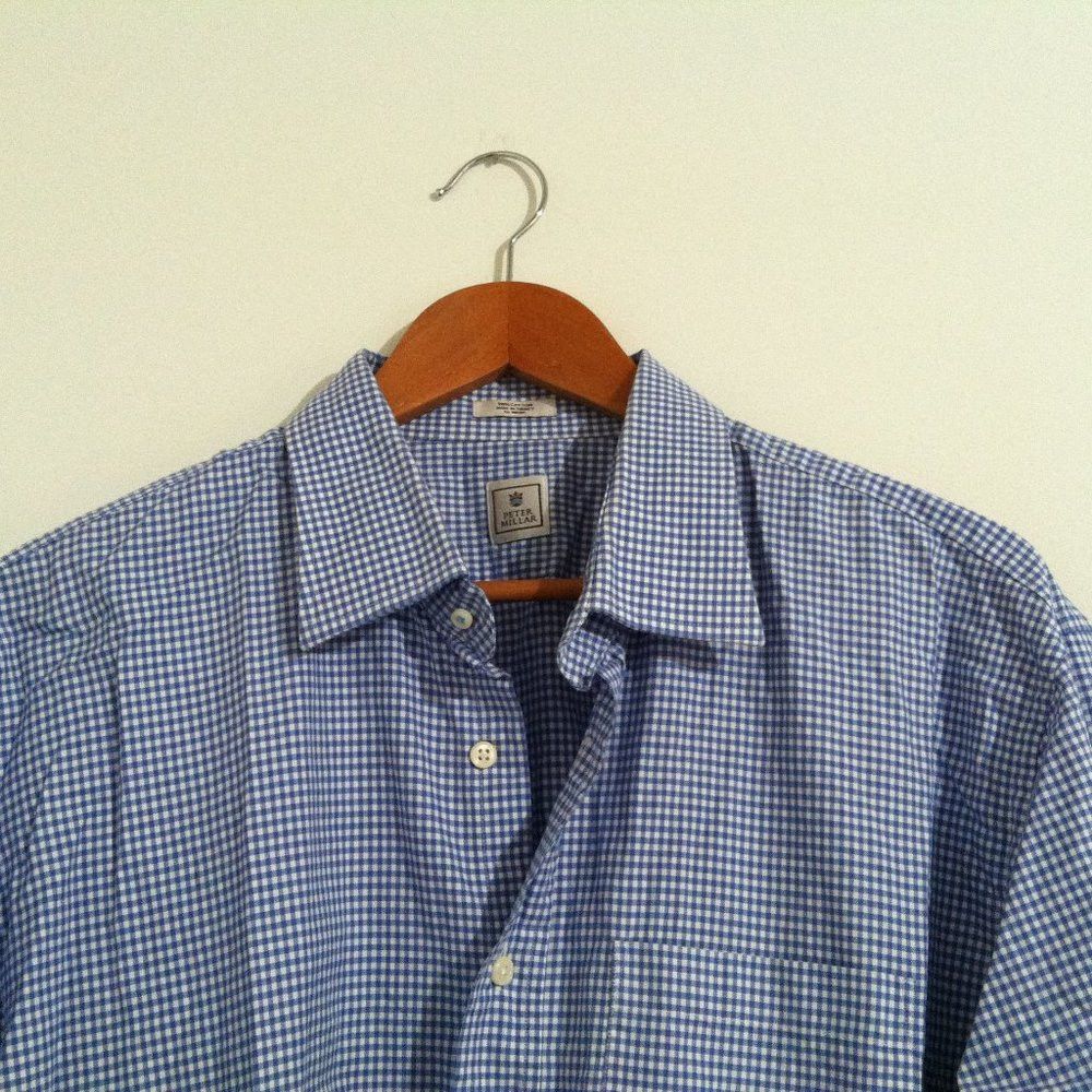 Peter Millar PETER MILLAR MENS BLUE COTTON CASUAL SHIRT SIZE: XL Size US XL / EU 56 / 4 - 2 Thumbnail