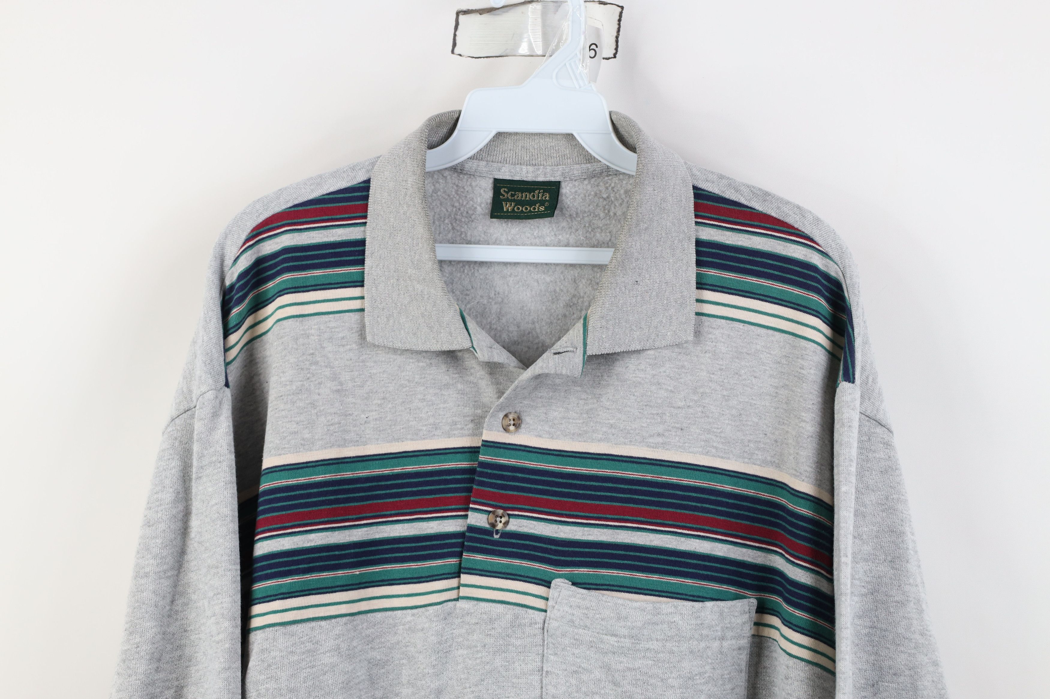 Vintage Vintage 90s Streetwear Thin Striped Collared Sweatshirt Size US XXL / EU 58 / 5 - 2 Thumbnail