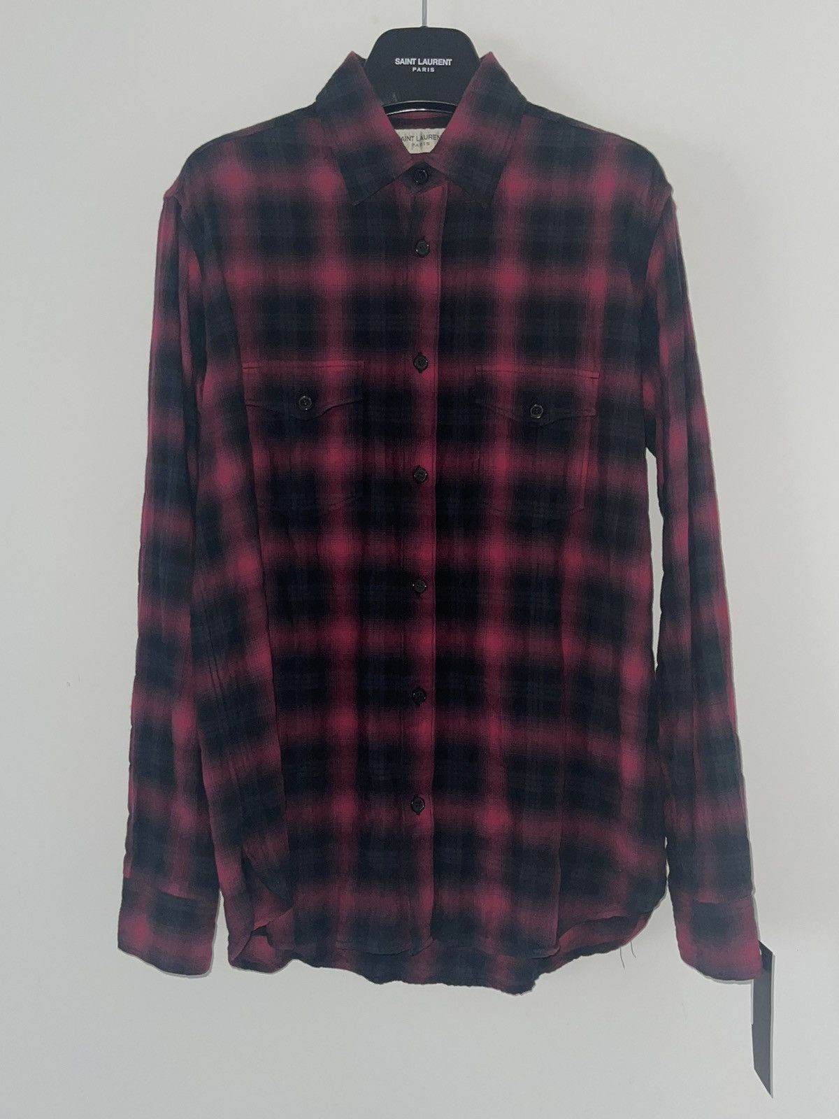 image of Saint Laurent Paris Fw17 - Red / Black Western Checked Flannel Shirt, Men's (Size Small)