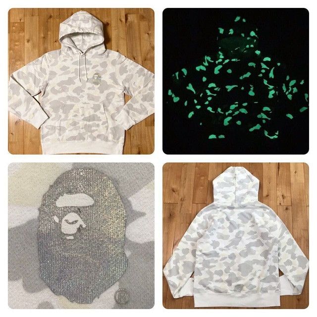 Glow In The Dark White Bape Hoodie Grailed