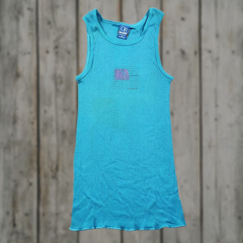 Ocean Pacific VINTAGE Ocean Pacific OP Ribbed Tank Top Blue Graphic M Medium USA Made Size M / US 6-8 / IT 42-44 - 1 Thumbnail