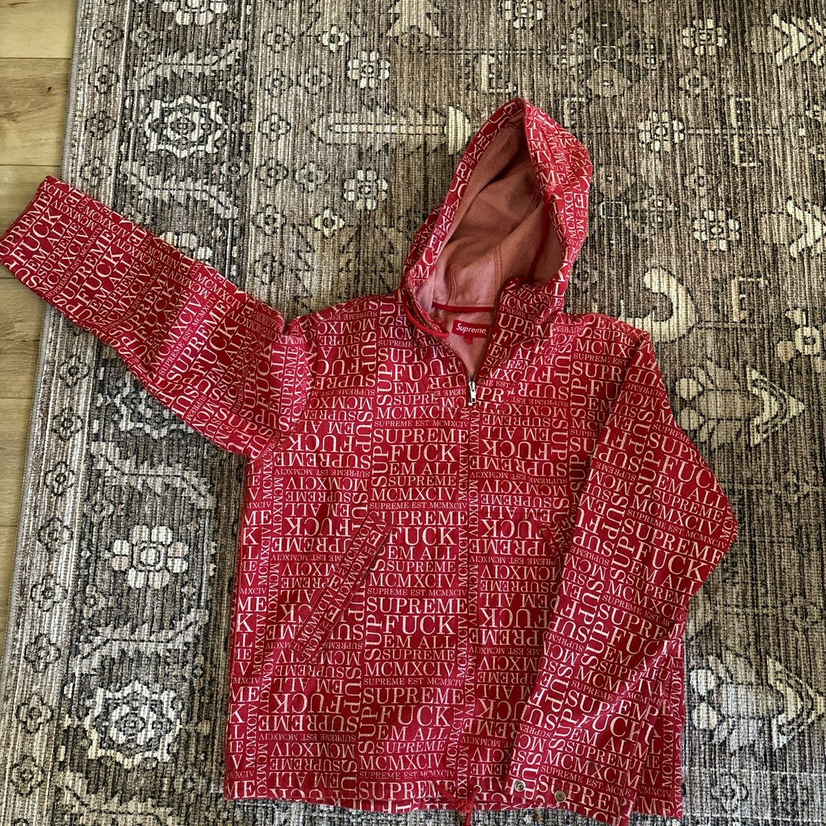 Supreme Supreme Fuck Em All Denim Hooded Pullover, FW2016 Size US M / EU 48-50 / 2 - 3 Thumbnail