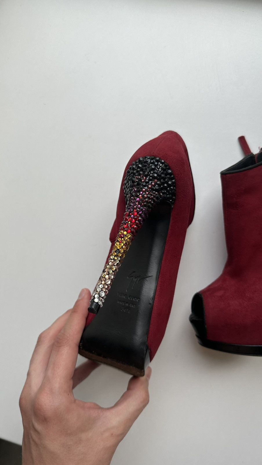 Giuseppe Zanotti Giuseppe Zanotti Red Suede High Heels Rhinestone Size 36.5 Size US 6.5 / IT 36.5 - 2 Thumbnail