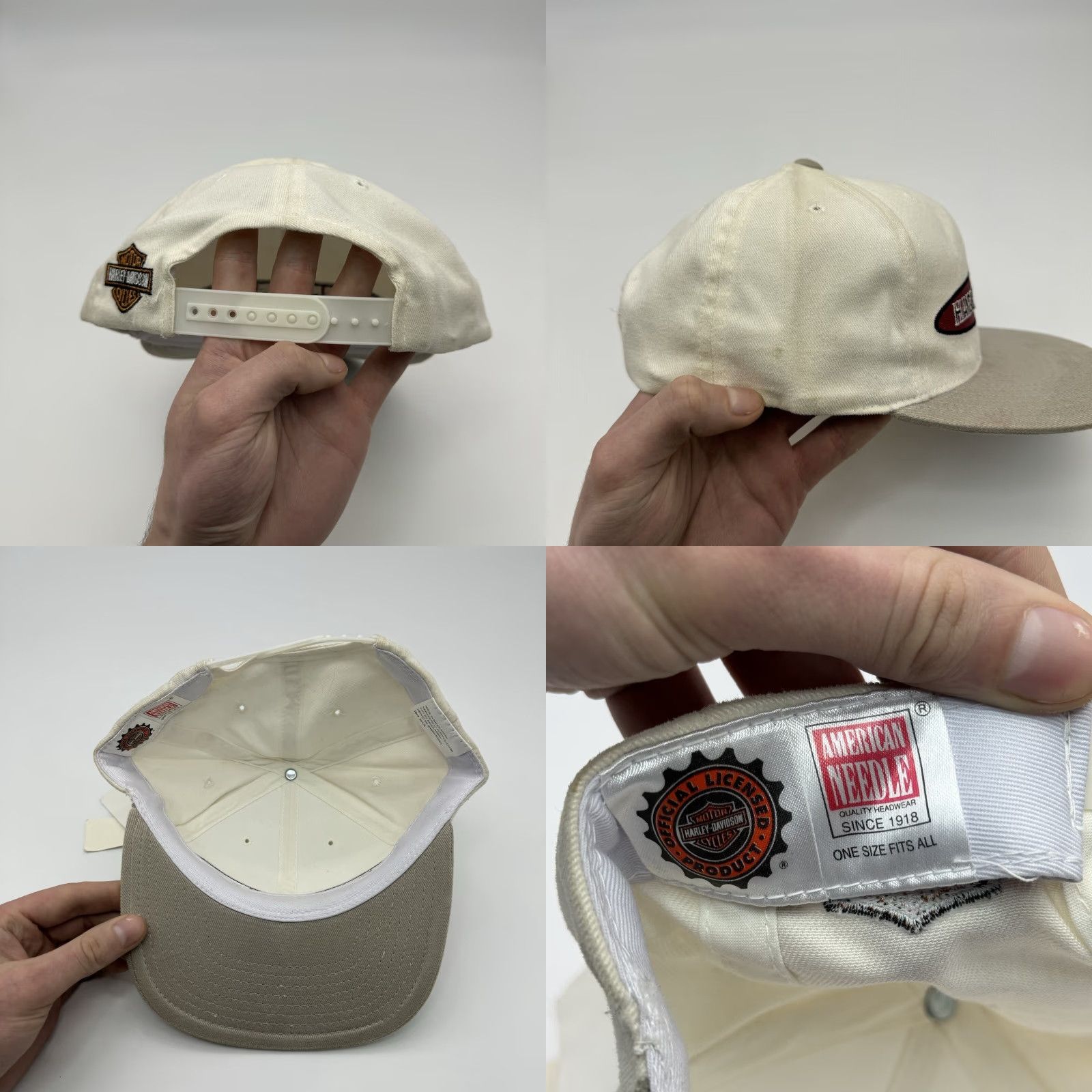 American Needle VINTAGE American Needle Harley Davidson Motorcycle Baseball Cap Unisex Adults One Size Cream/Taupe 90s Motorcycle Theme Adjustable Lightweight Size ONE SIZE - 8 Thumbnail