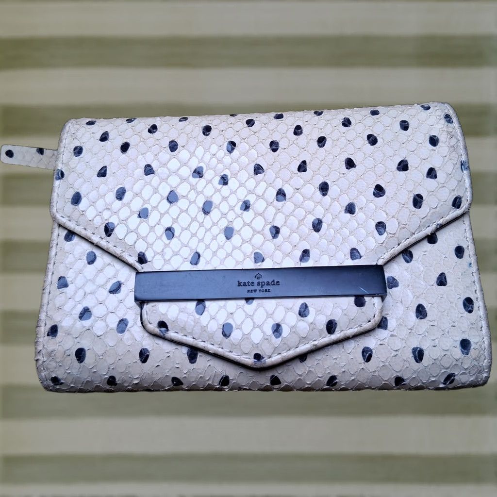 Vintage VINTAGE kate spade new york Kennedy Street Snake Wallet Trifold Ivory Black Dots Leather Woman Wallet Size ONE SIZE - 1 Thumbnail
