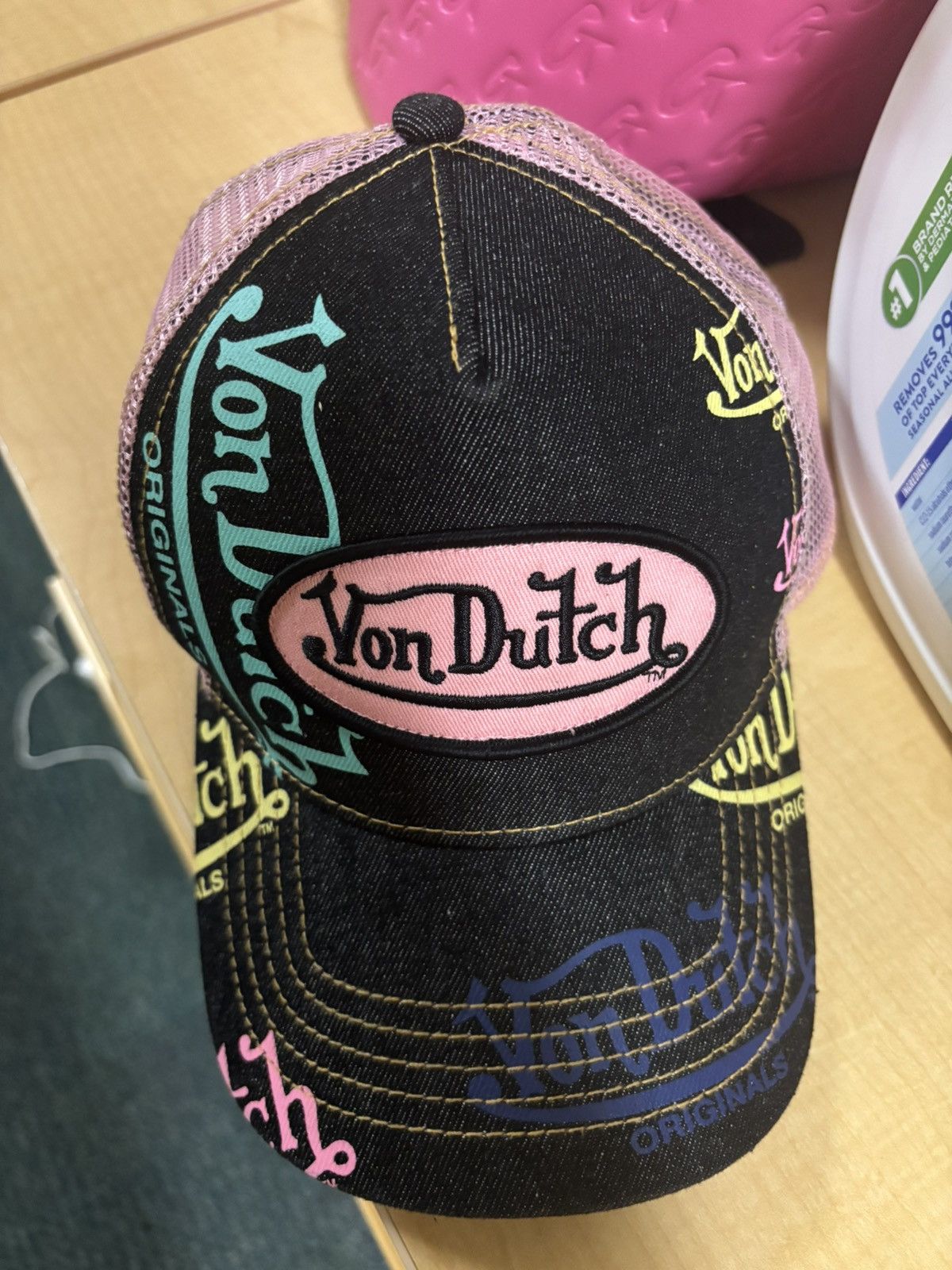 Von Dutch VON DUTCH DARK DENIM PINK LOGO TRUCKER HAT Size ONE SIZE - 2 Thumbnail