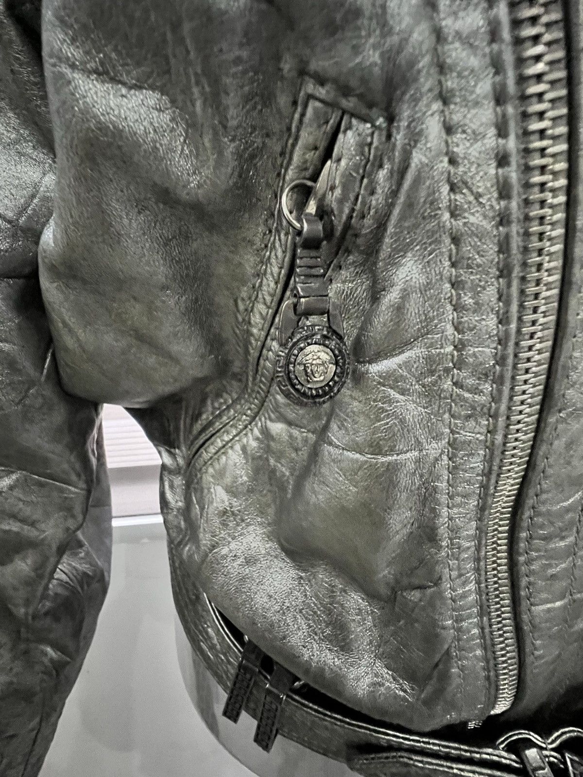 Versace Gianni Versace Silver Leather Biker Jacket Size US L / EU 52-54 / 3 - 4 Thumbnail