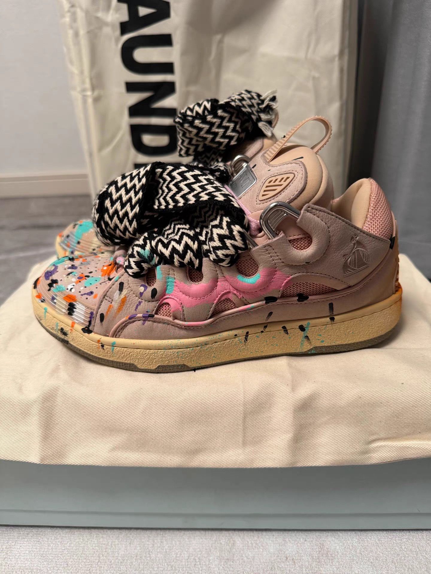 Lanvin Lanvin Curb Pink Paint Splatter Sneakers K6 Size US 6 / IT 36 - 3 Thumbnail