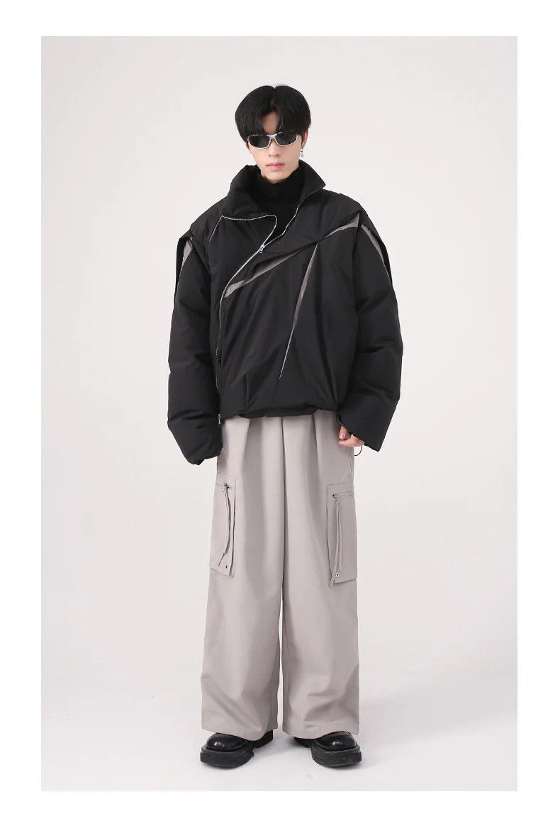 image of Avant Garde Winter Korean Fashion Loose Pleated Jacket in Black, Men's (Size Large)