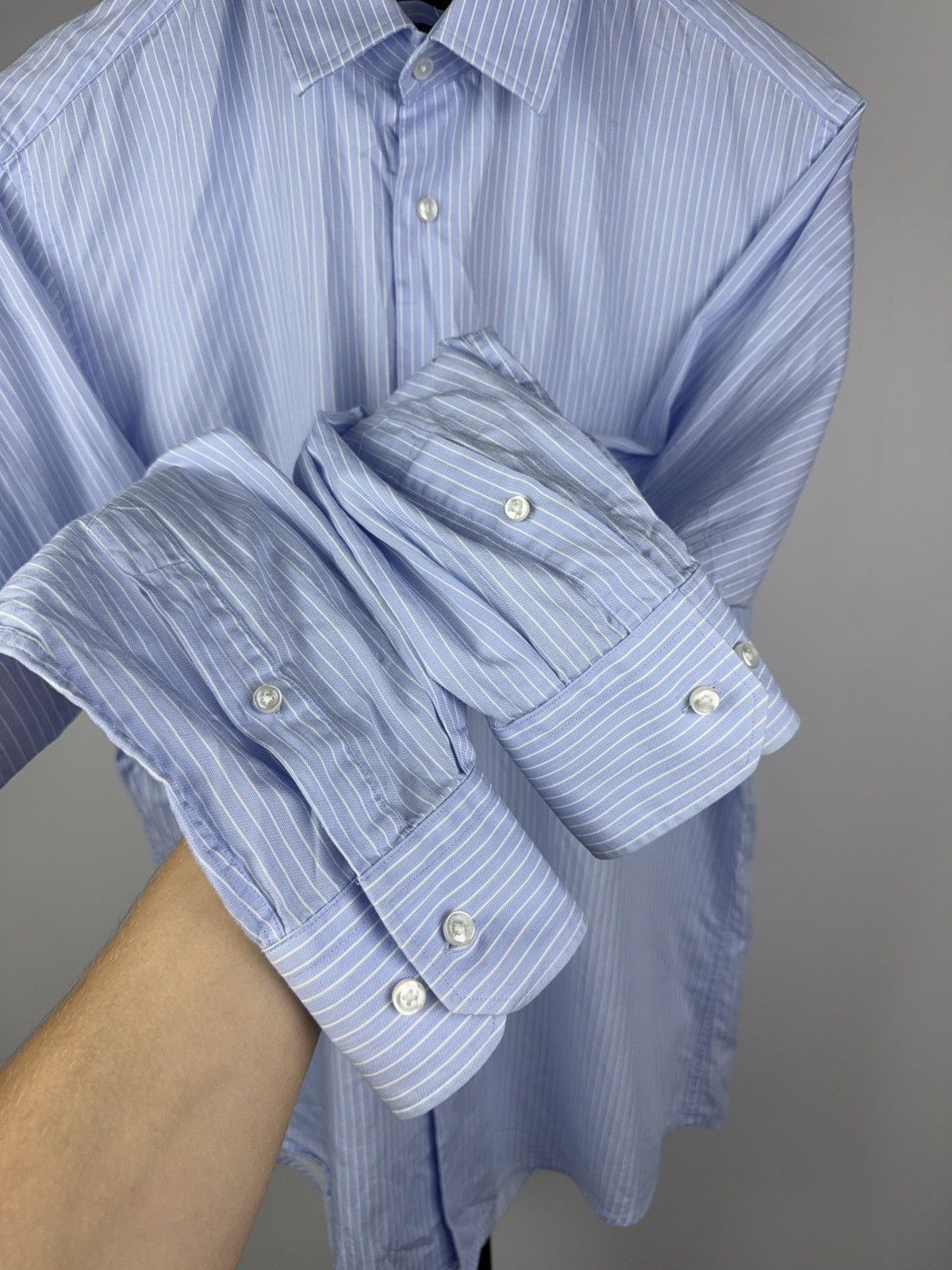 Hugo Boss Boss Hugo Boss Blue Striped Shirt Regular Fit 39 15 1/2 M Size US M / EU 48-50 / 2 - 7 Thumbnail
