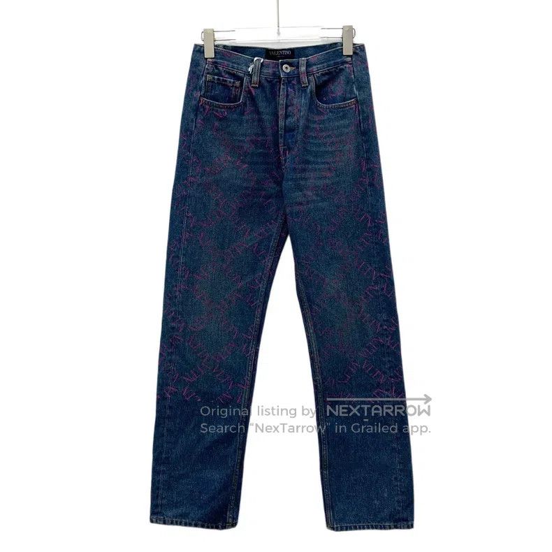 Valentino Blue logo monogram print cotton casual jeans