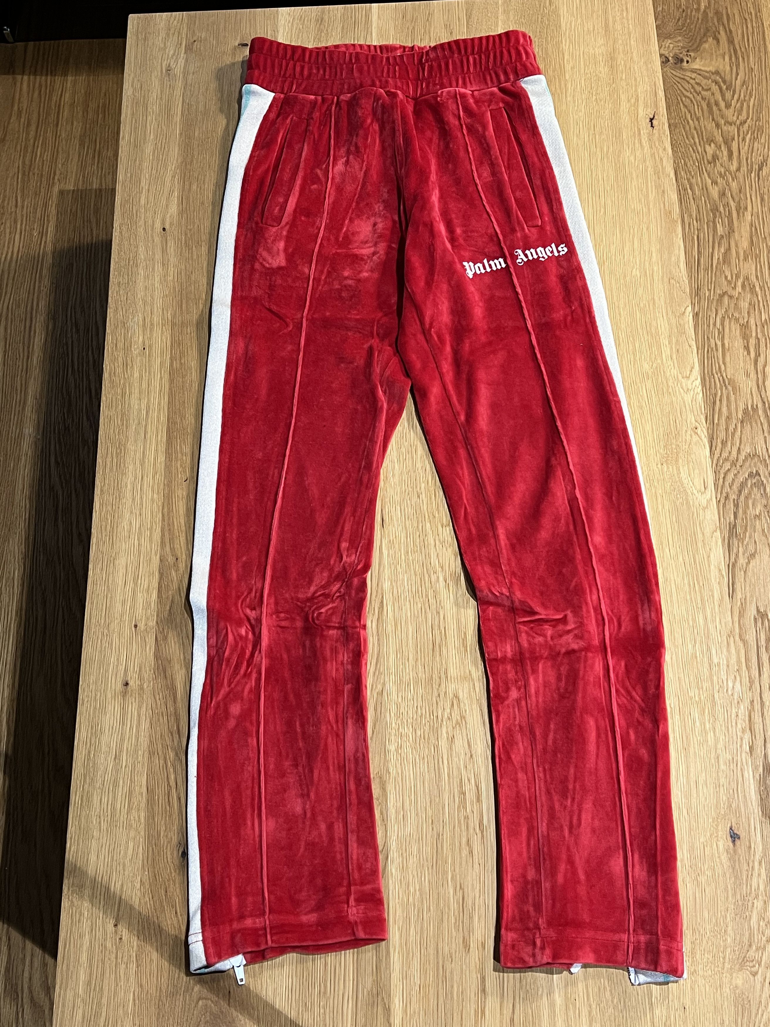 image of Palm Angels Red Velour Trackpants, Men's (Size 26)