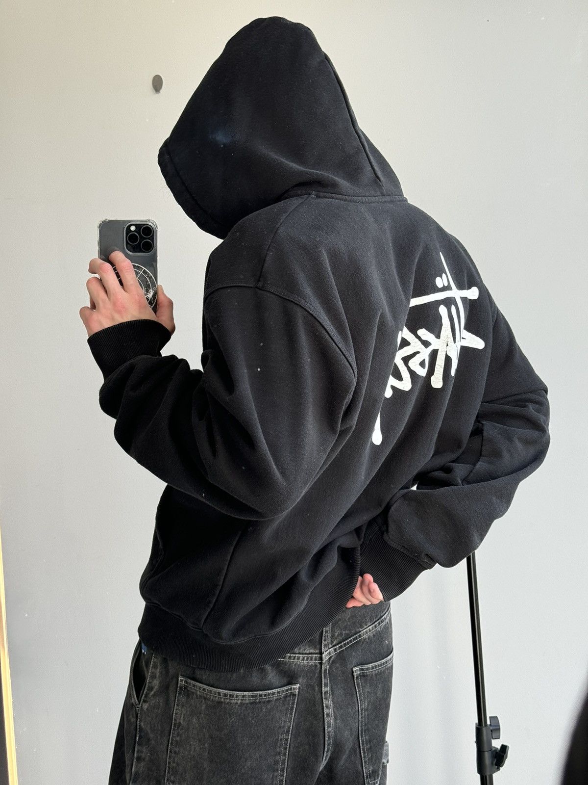 Stussy × Vintage STUSSY Big Logo LOGO VINTAGE OVERSIZE Zip Up Black HOODIE Size US XXL / EU 58 / 5 - 8 Thumbnail