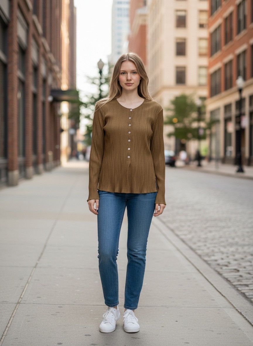Zara Zara Crinkle Textured Button Olive Khaki Blouse Top Size L Size L / US 10 / IT 46 - 1 Thumbnail