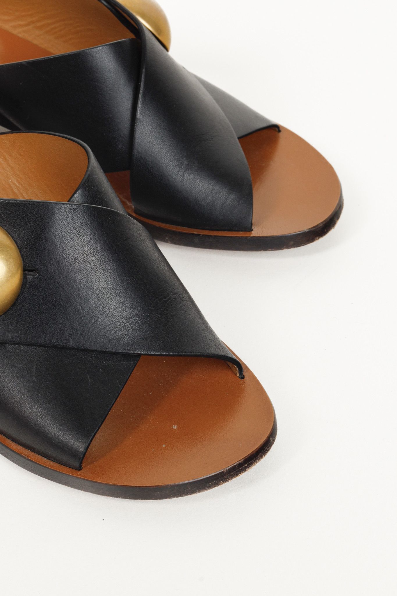 Chloe Chloe Button Black Crisscross Leather Slide Sandal Size US 7 / IT 37 - 6 Thumbnail