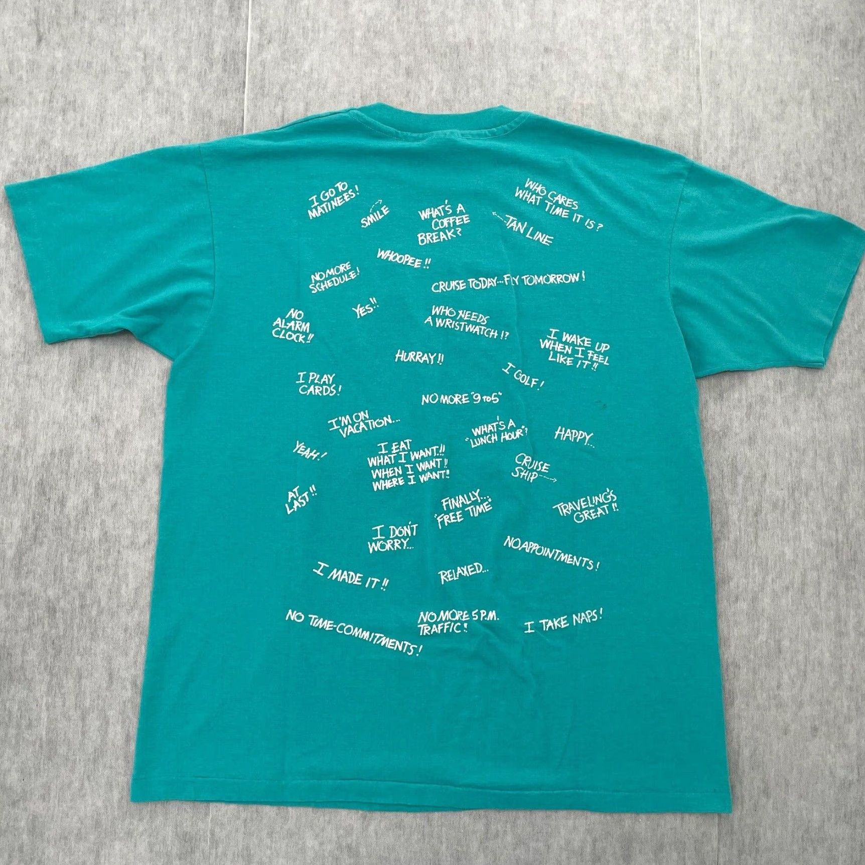Hanes VINTAGE Hanes Vacation Shirt T-Shirt Teal 80s Adults XL Crew Neck Short Sleeve Single Stitch Vintage 80s Mens XL Teal Script Travel USA Quotes Size US XL / EU 56 / 4 - 2 Thumbnail