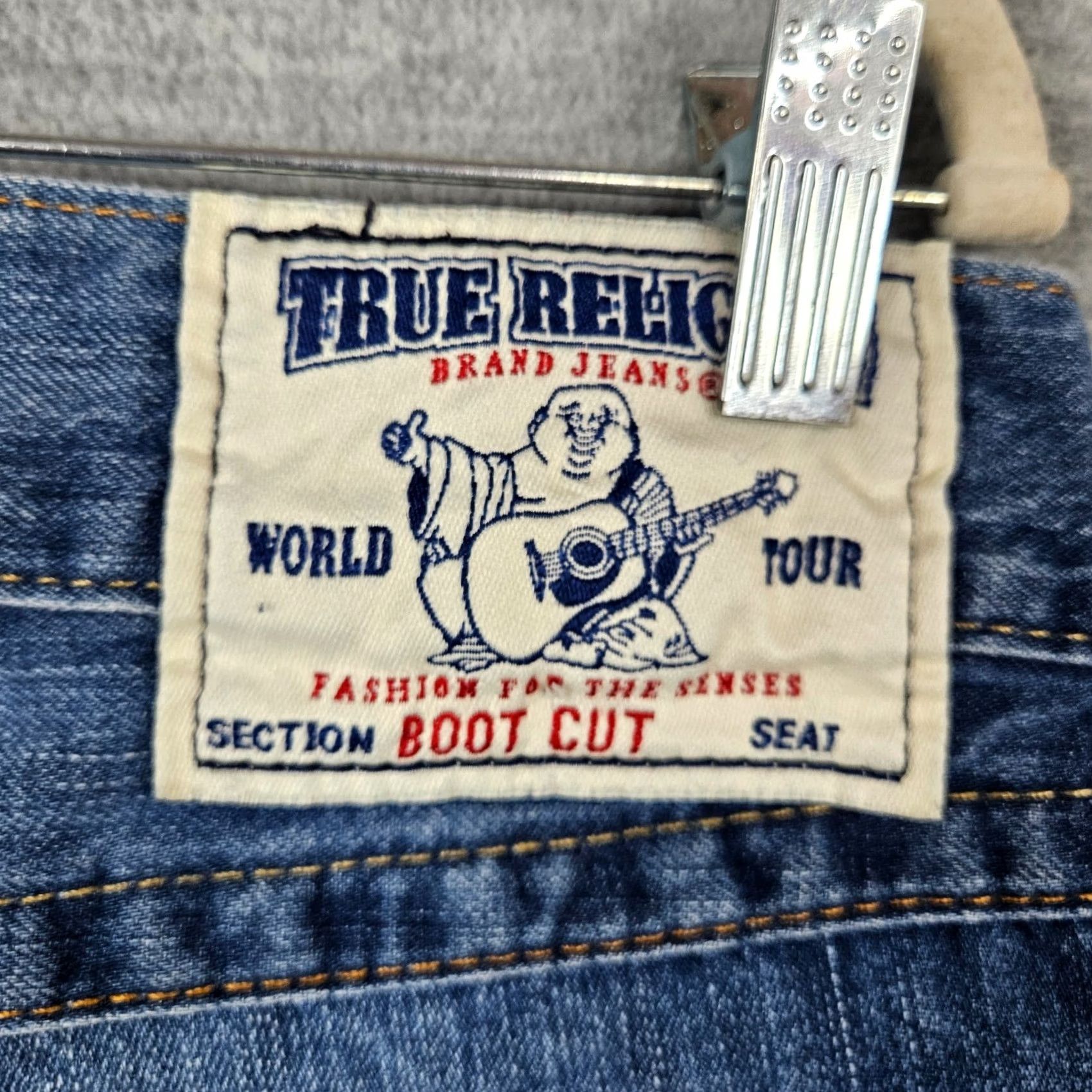 True Religion True Religion Jeans YK2 Blue Boot Cut Straight Leg Flap Logo Men's Size 33 Regular Inseam 32 Denim Cotton Blend 5-Pocket Size US 33 - 3 Thumbnail