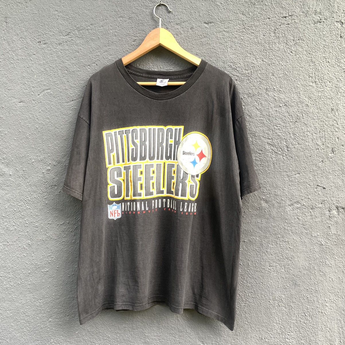 image of Made In USA x Starter Thrashed Faded Y2K Starter Pittsburgh Steelers Nfl Tee in Black (Size XL)