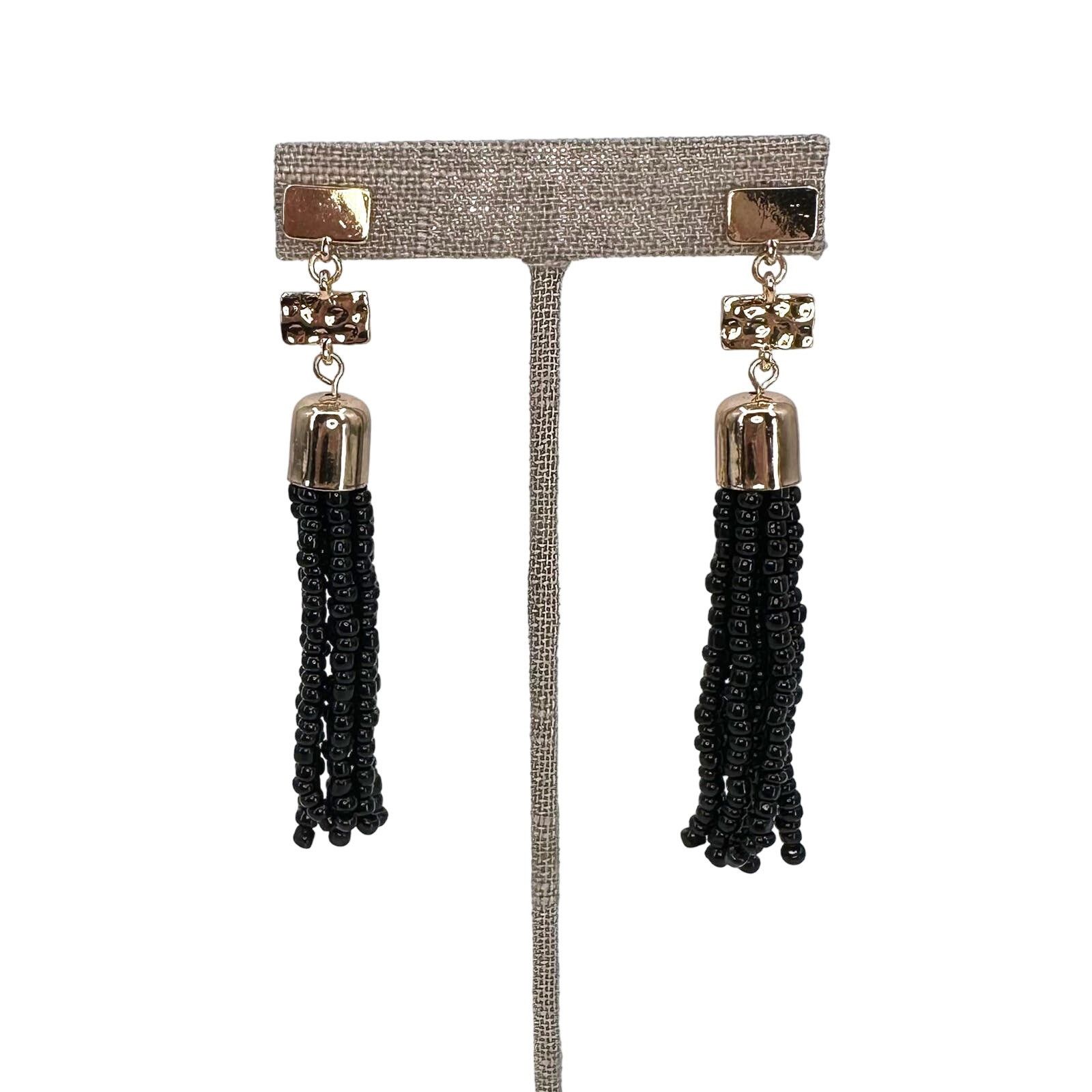 Other Sugarfix by Baublebar Earrings Black Beaded Tassel Gold Tone Size ONE SIZE - 4 Thumbnail