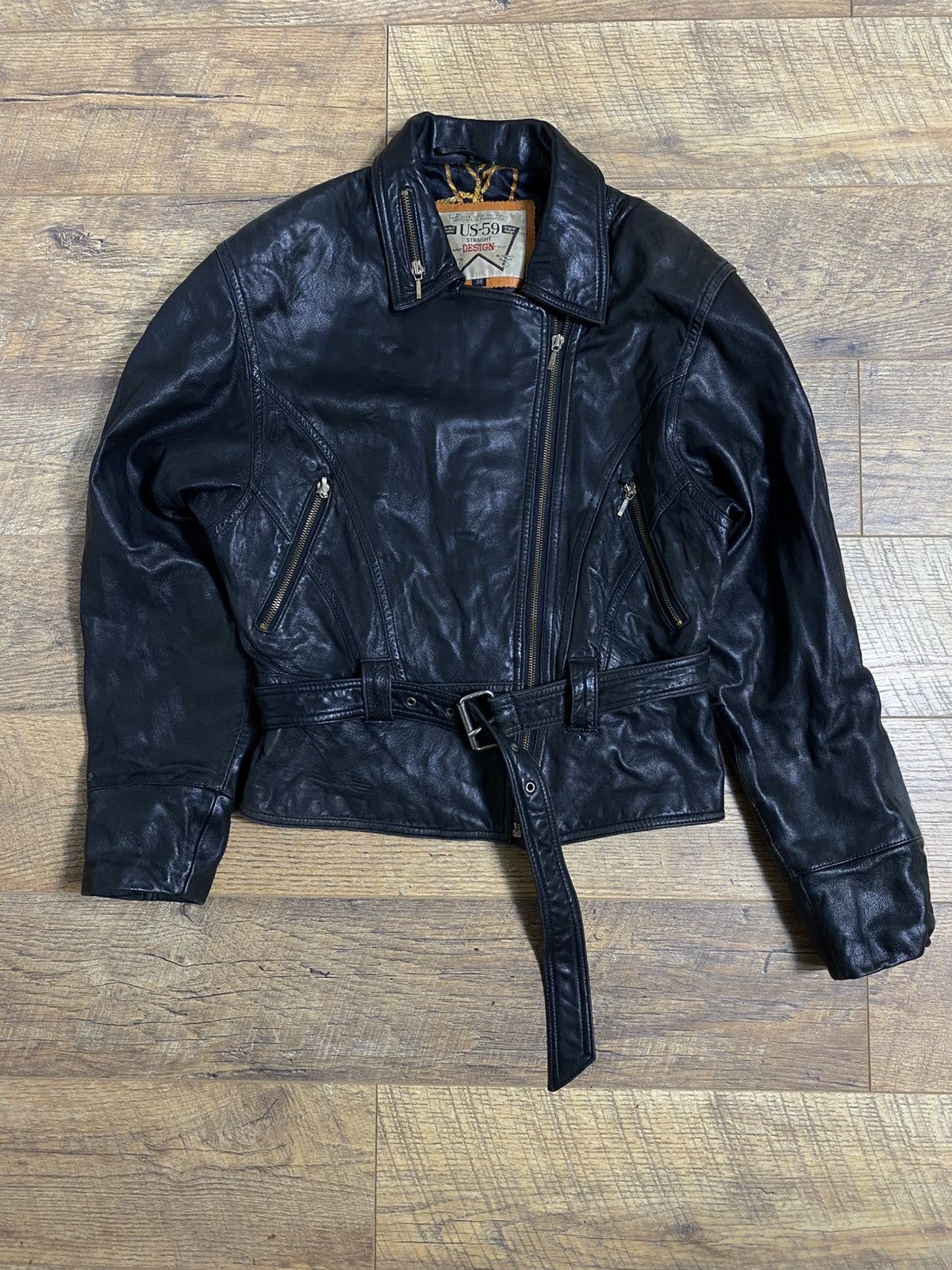 Leather Rare Vintage US-59 Leather Biker Jacket 80s/90s Size XS / US 0-2 / IT 36-38 - 1 Thumbnail