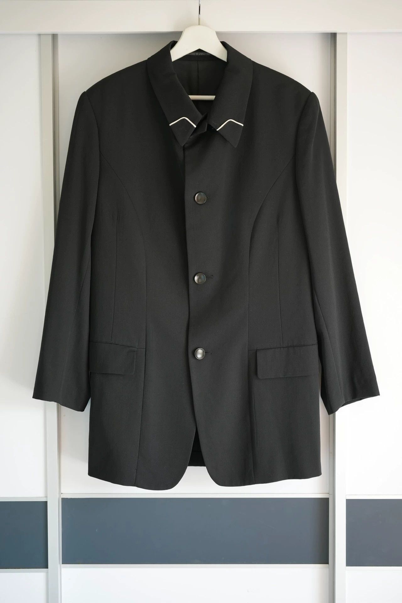 Yohji Yamamoto Black Collared Button-Front Jacket Size US L / EU 52-54 / 3 - 1 Thumbnail