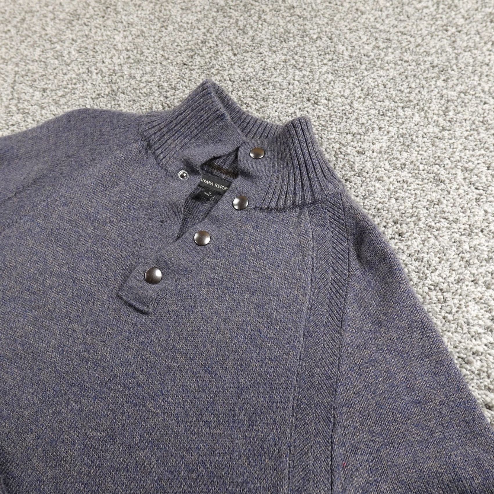 Banana Republic Banana Republic Sweater Mens S Blue Gray Merino Wool Mock Neck Henley Pullover Shirt Size US S / EU 44-46 / 1 - 2 Thumbnail