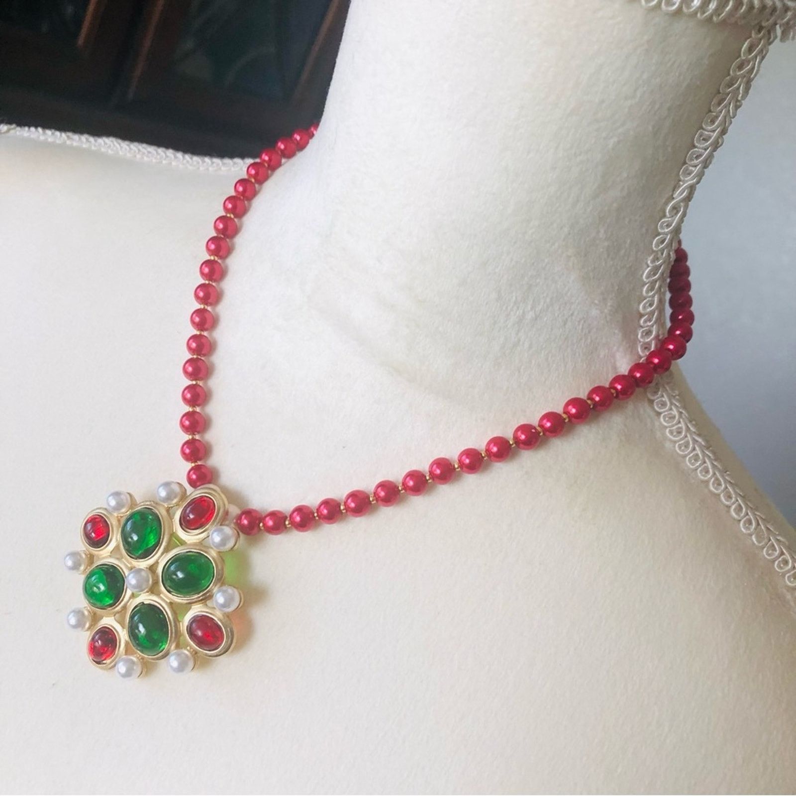 Handmade Handcrafted repurpose cabochon glass stone Pearl necklace Size ONE SIZE - 4 Thumbnail
