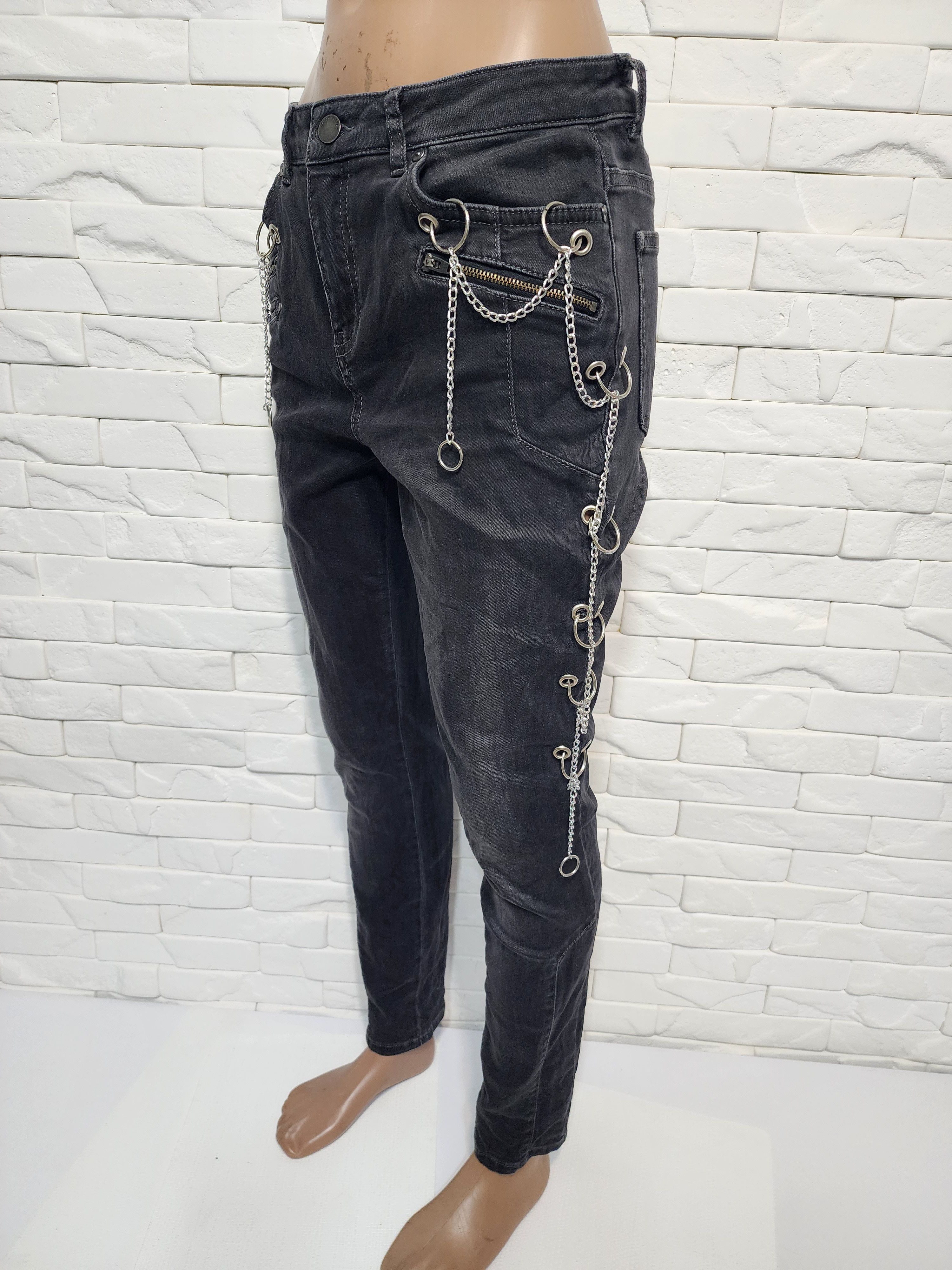 Designer Black women's jeans with decorative chains. Size 30" / US 8 / IT 44 - 3 Thumbnail